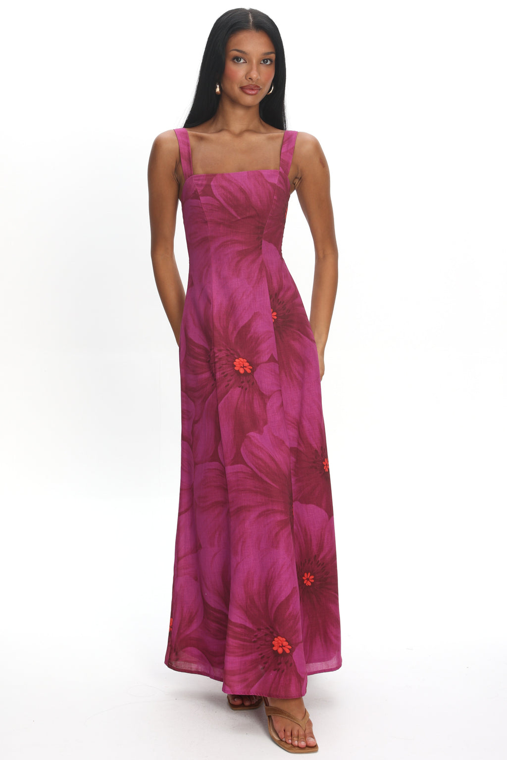 Teressa Square Neck Maxi Dress Floral Fuchsia by Selfie Leslie Australia