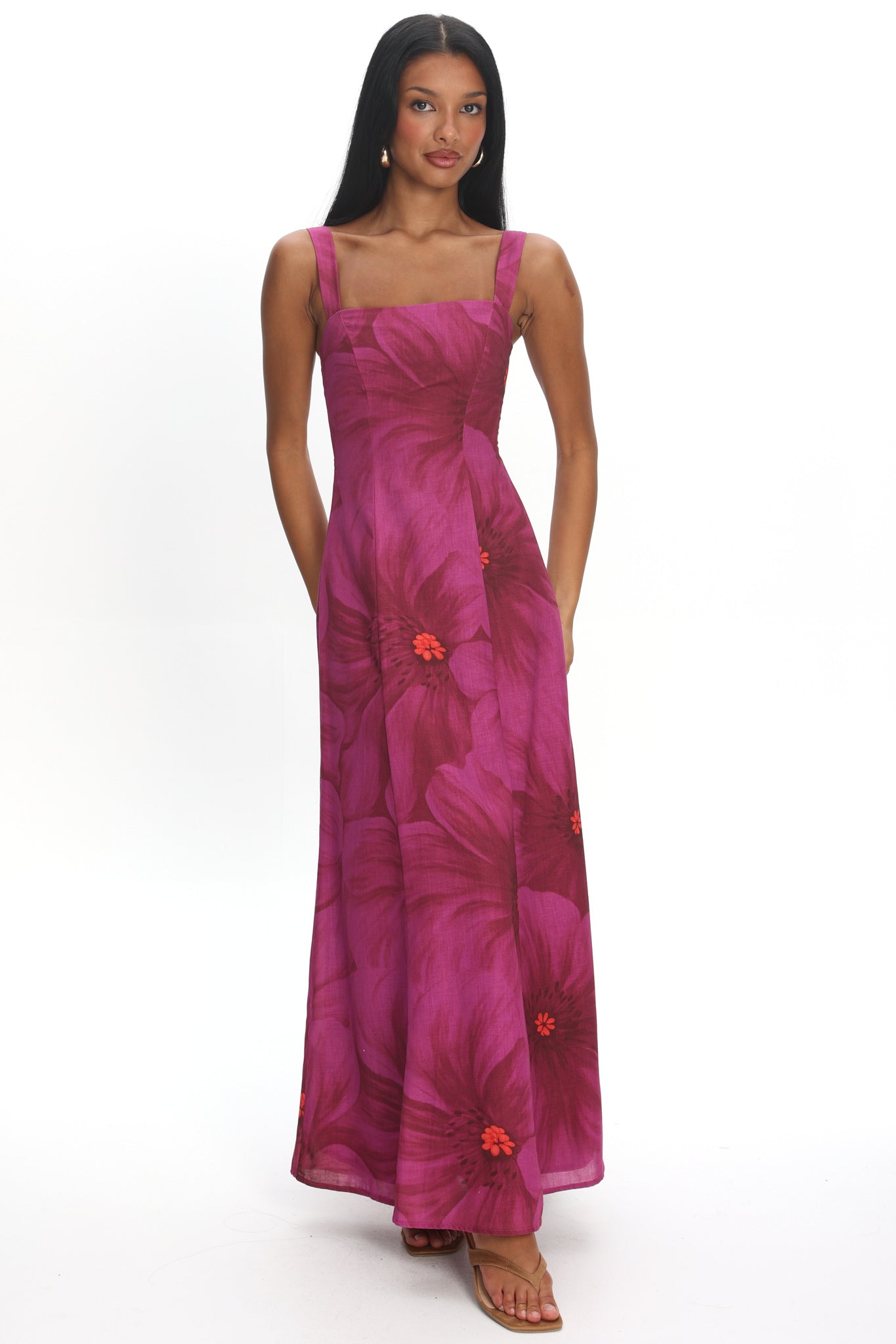 Teressa Square Neck Maxi Dress Floral Fuchsia by Selfie Leslie Australia