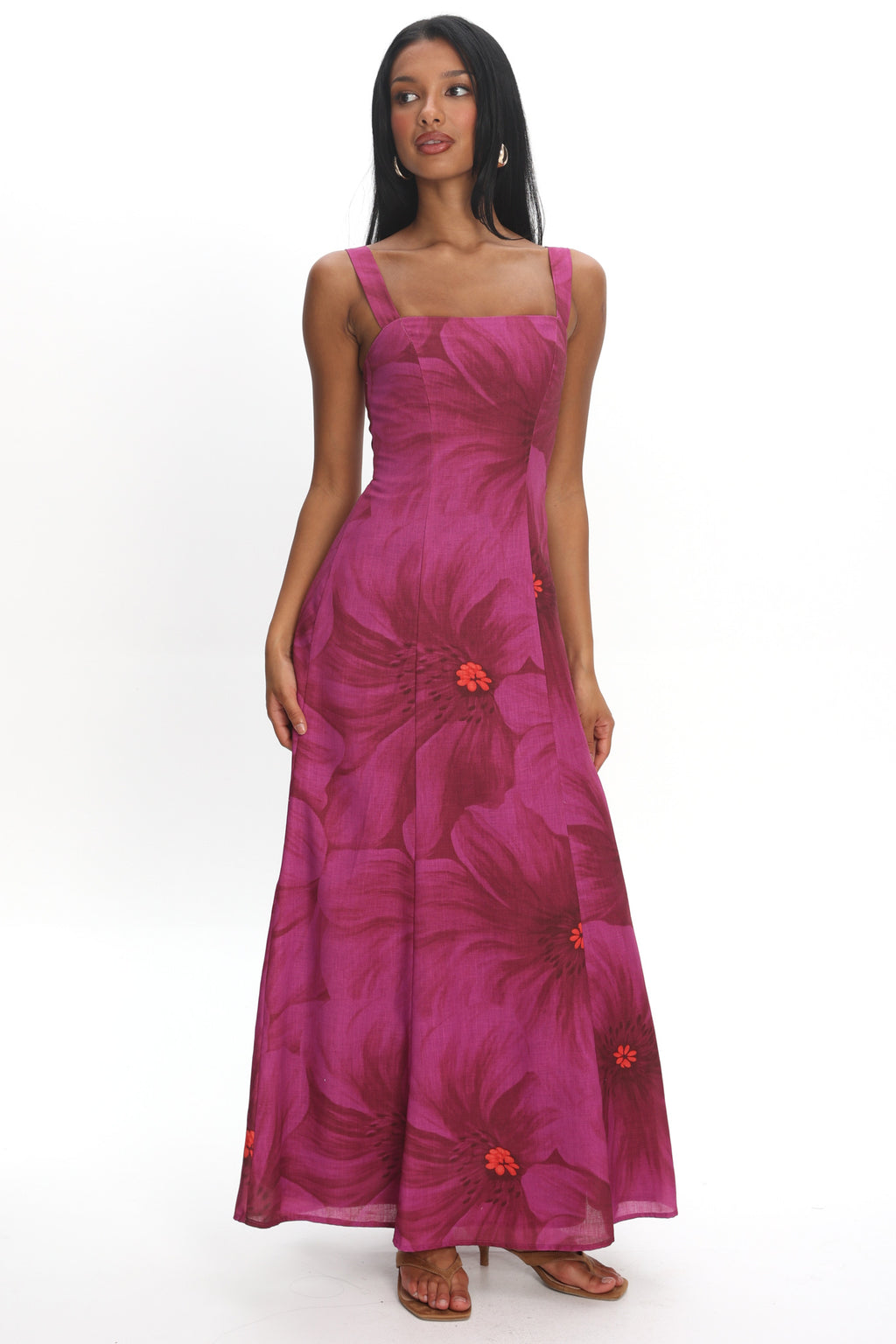 Teressa Square Neck Maxi Dress Floral Fuchsia by Selfie Leslie Australia