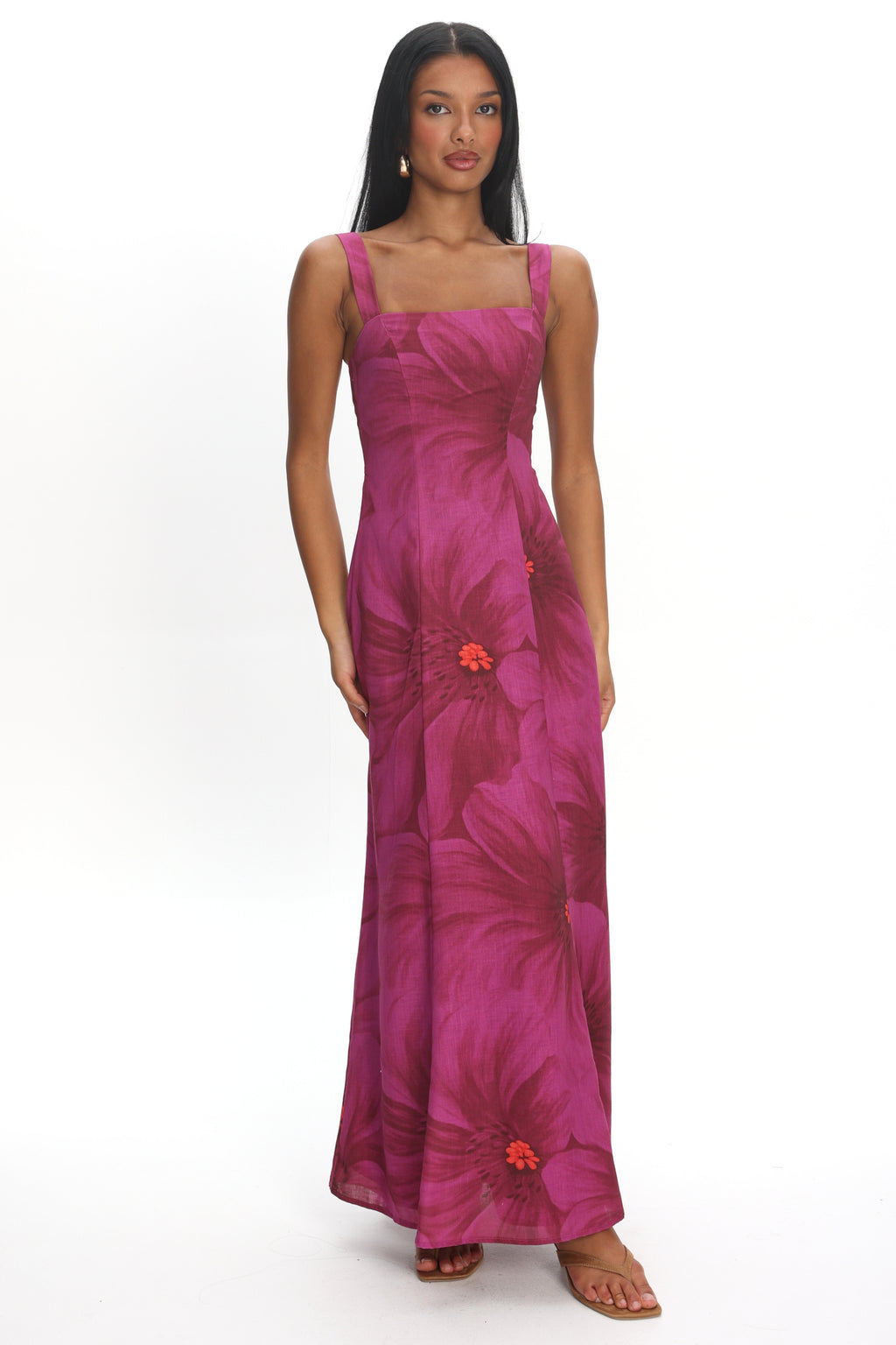 Teressa Square Neck Maxi Dress Floral Fuchsia by Selfie Leslie Australia