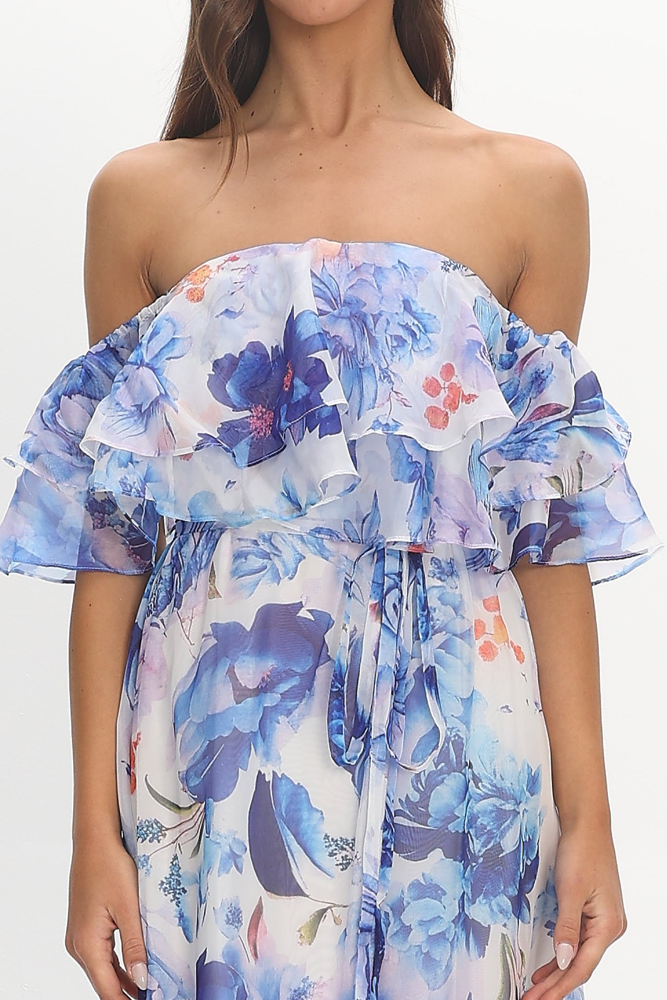 Nanjing Ruffle Maxi Dress Blue