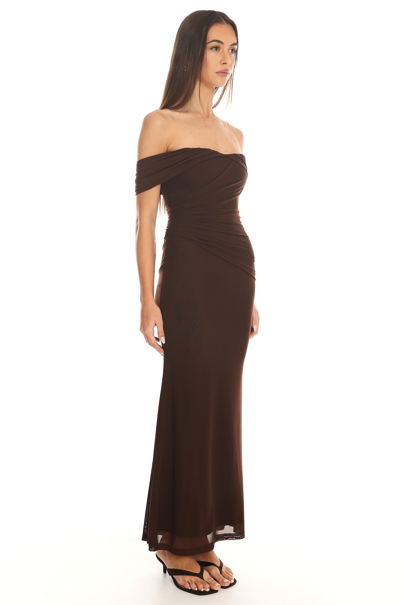 Après Dark Off-Shoulder Maxi Dress Chocolate