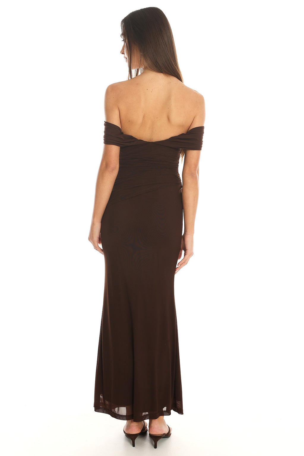 Après Dark Off-Shoulder Maxi Dress Chocolate