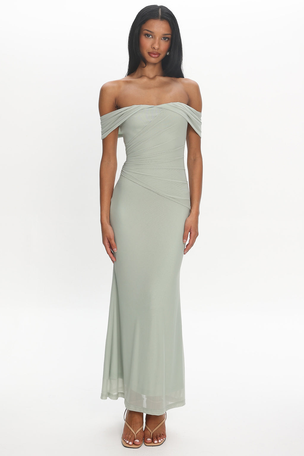 Après Dark Off-Shoulder Maxi Dress Sage