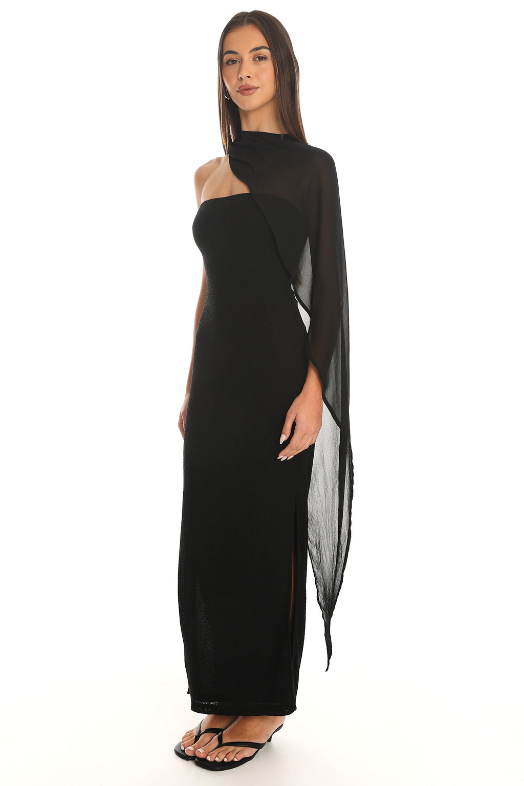 Maureena Strapless Scarf Maxi Dress Black