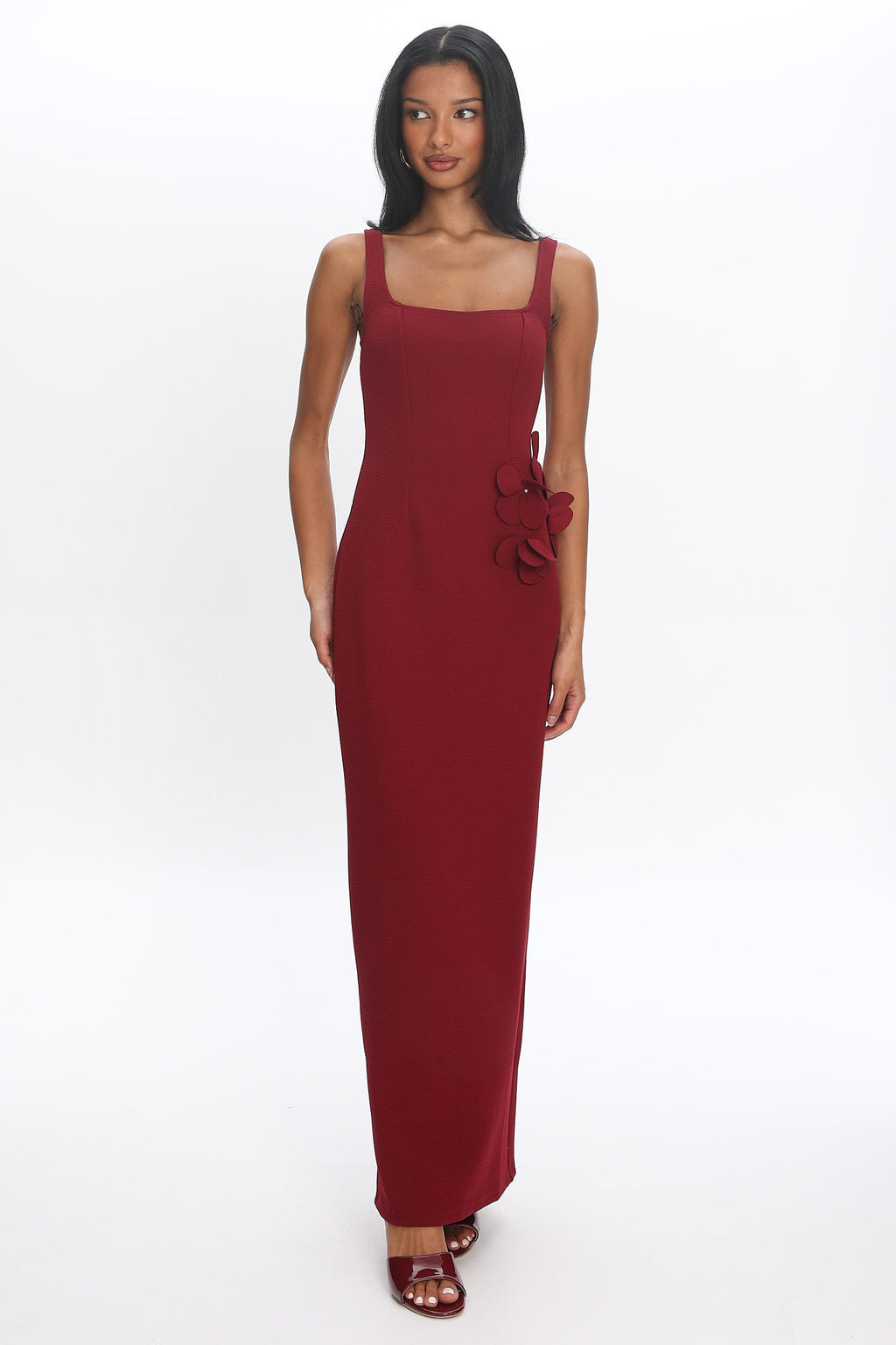Olandra 3D Floral Maxi Dress Red