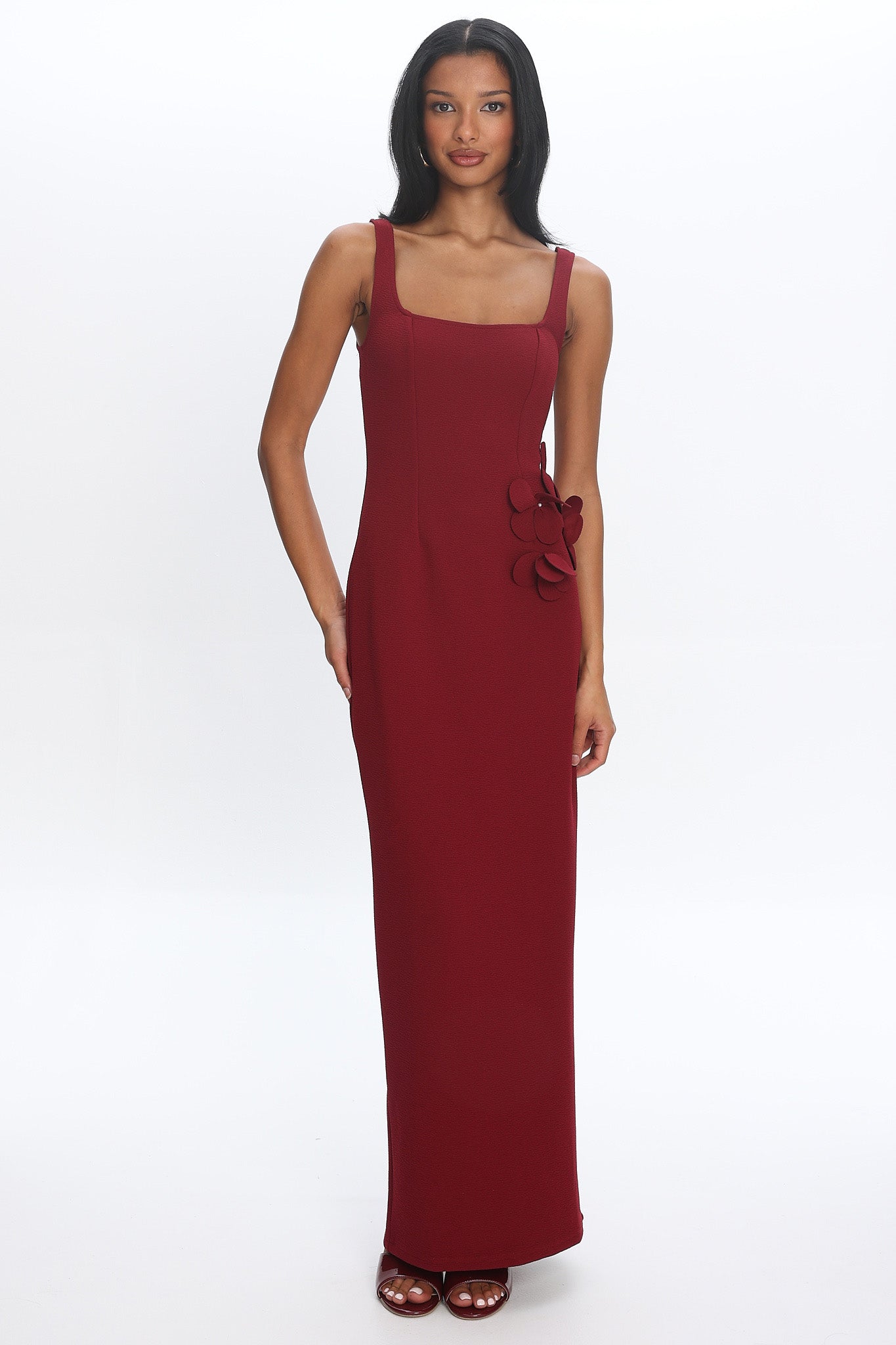 Olandra 3D Floral Maxi Dress Red