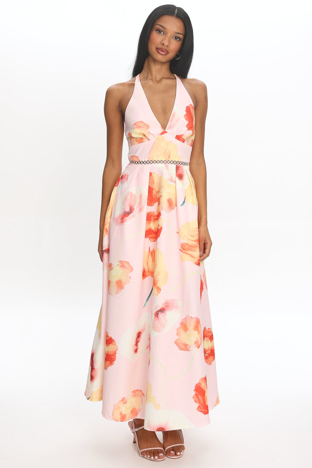 Ellin Tied Back Halter Maxi Dress Light Pink