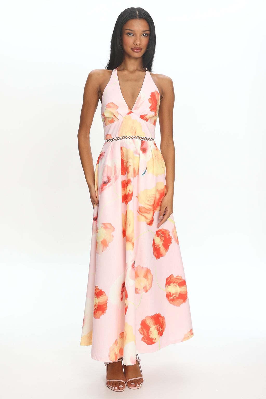 Ellin Tied Back Halter Maxi Dress Light Pink