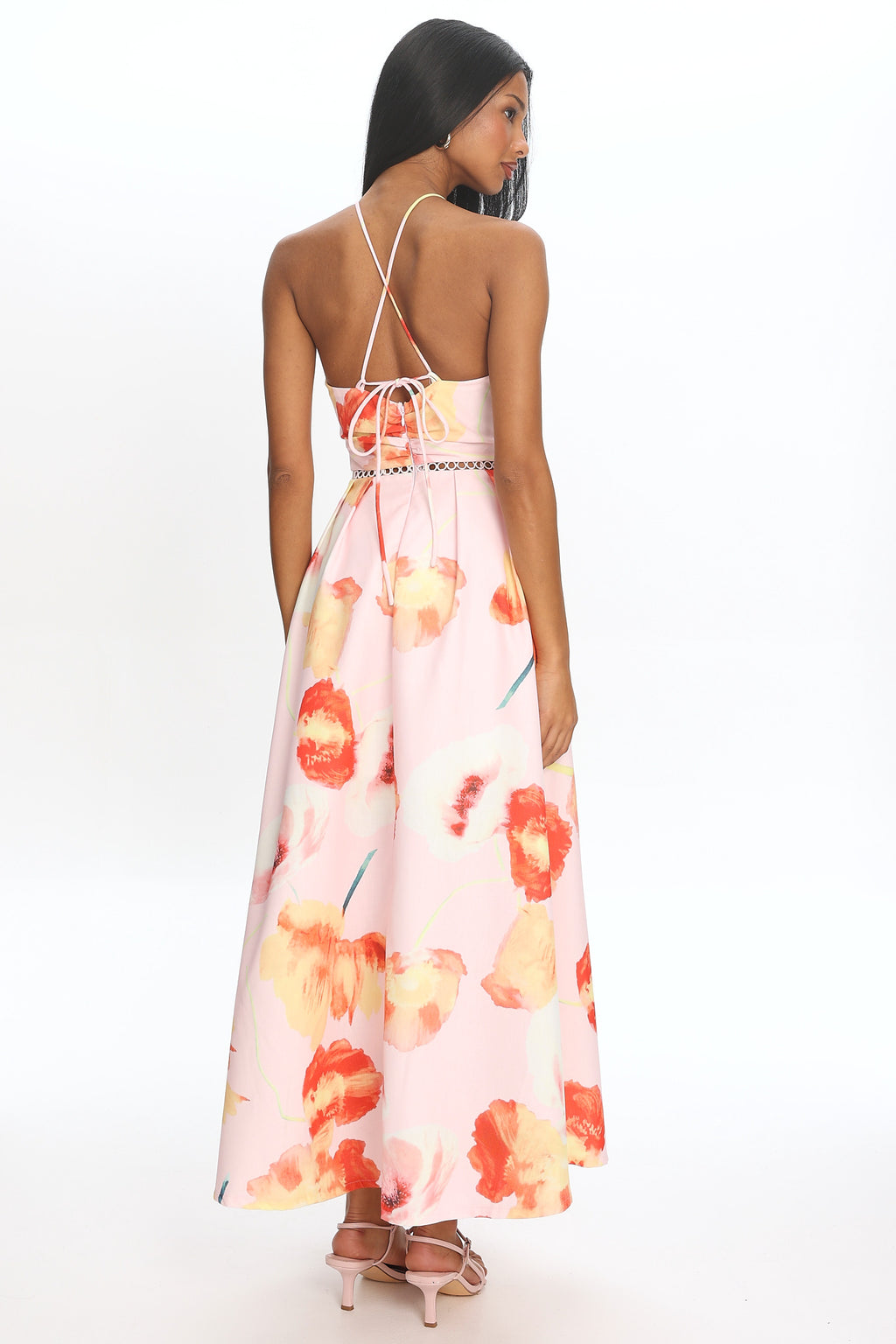 Ellin Tied Back Halter Maxi Dress Light Pink