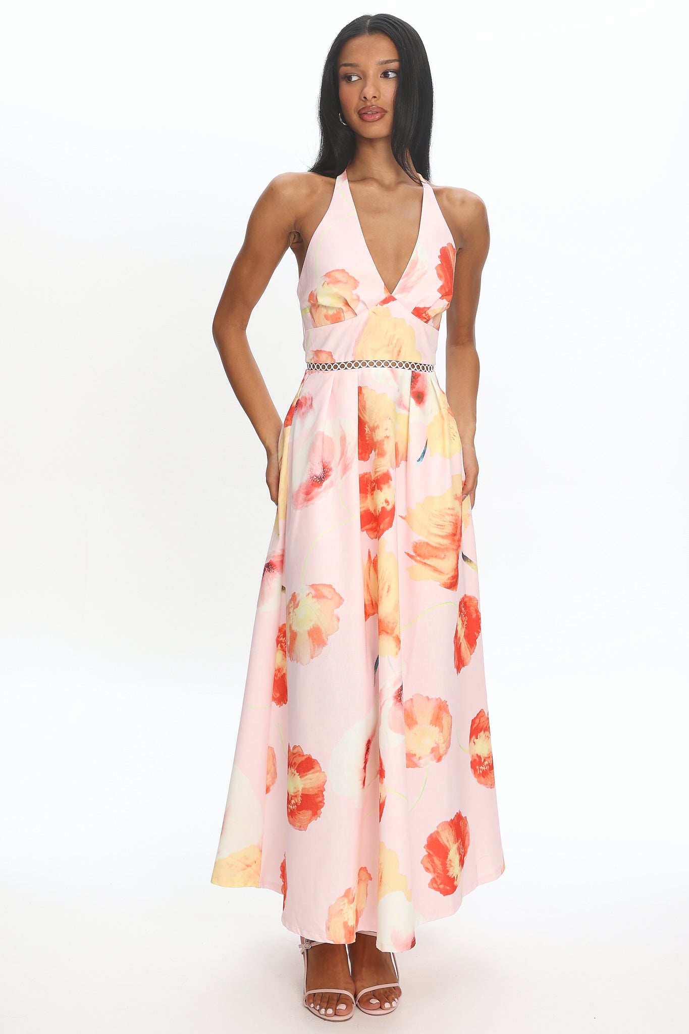 Ellin Tied Back Halter Maxi Dress Light Pink