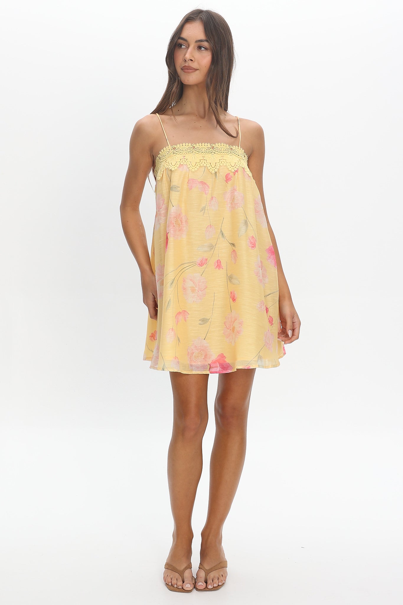 Believer Lace Neckline Mini Dress Baby Yellow