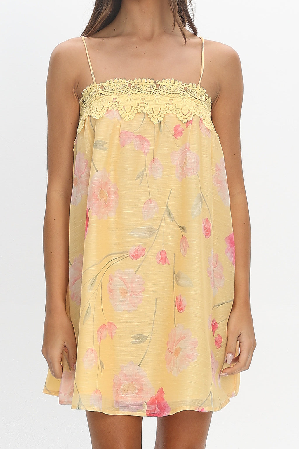 Believer Lace Neckline Mini Dress Baby Yellow