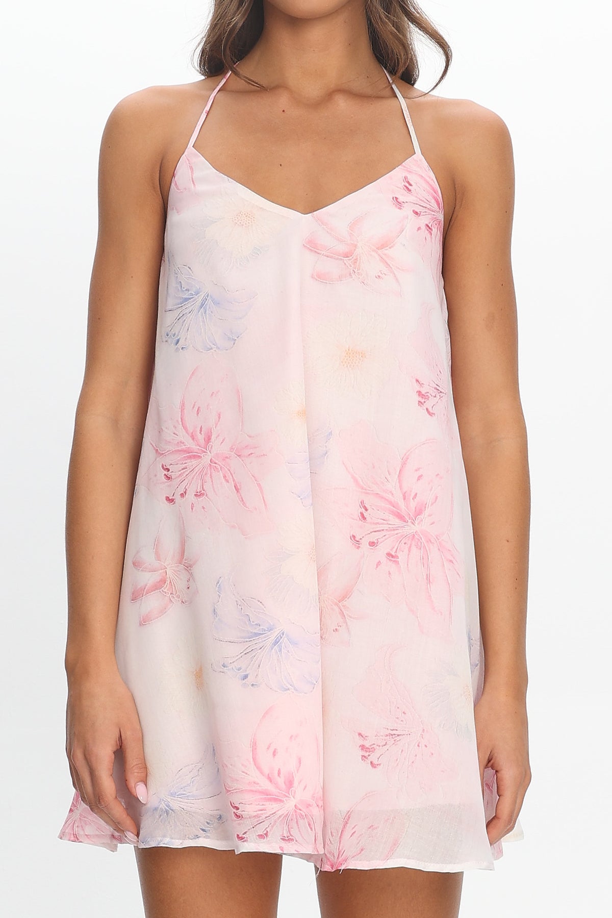 Petal Dreams Halter Mini Dress Light Pink