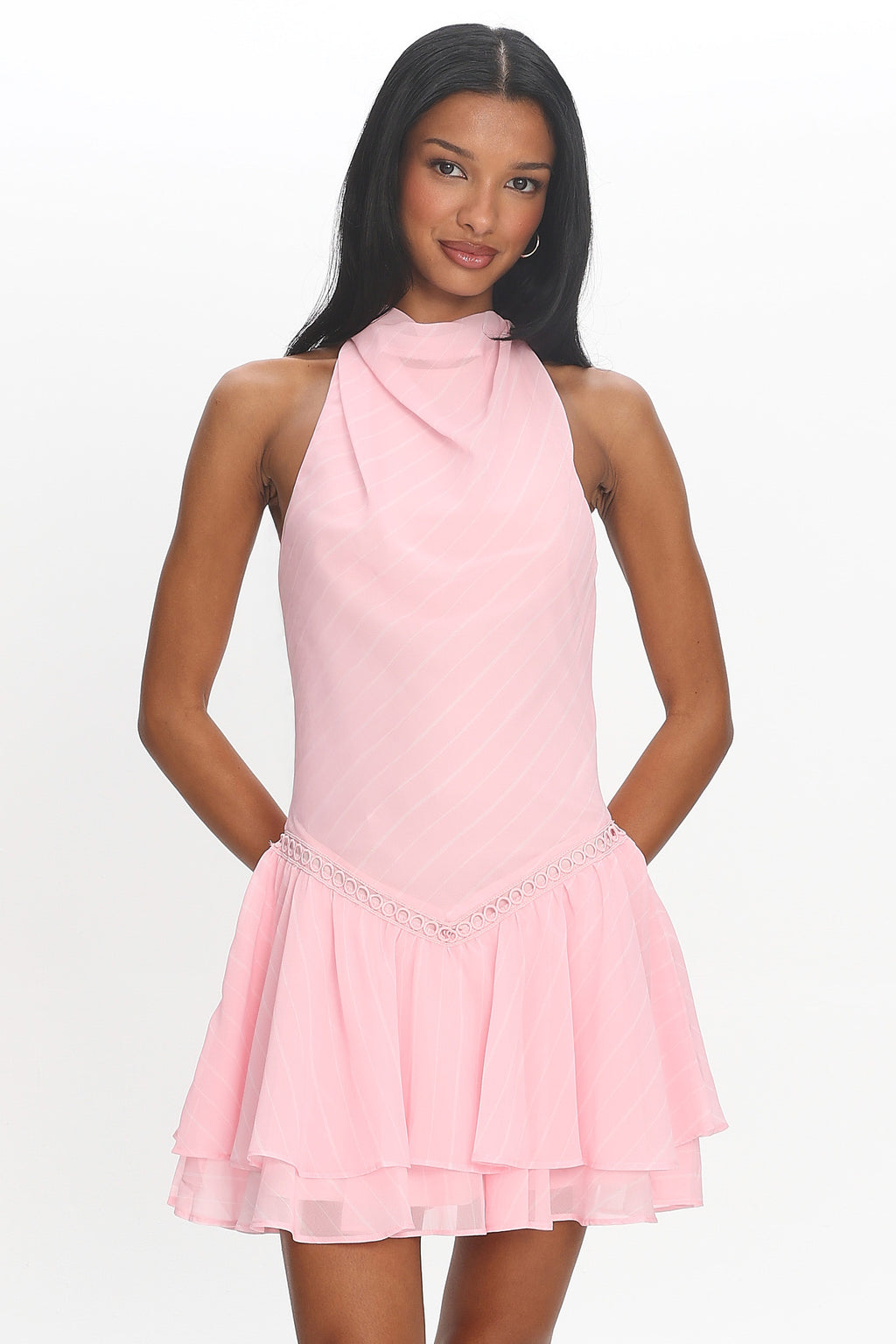 Perion Halter Mini Dress Light Pink