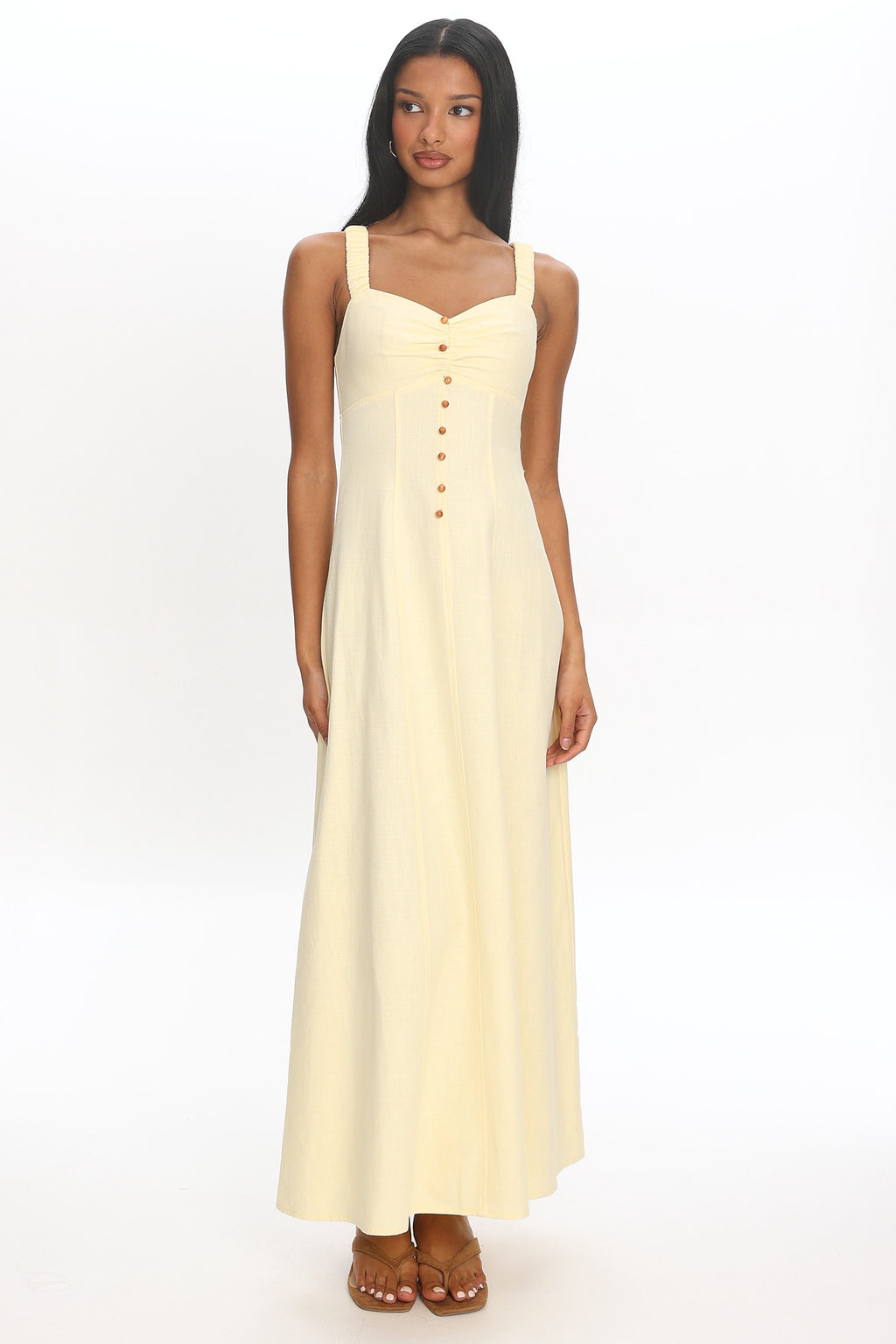 Petrichor Ruched Bust Maxi Dress Baby Yellow
