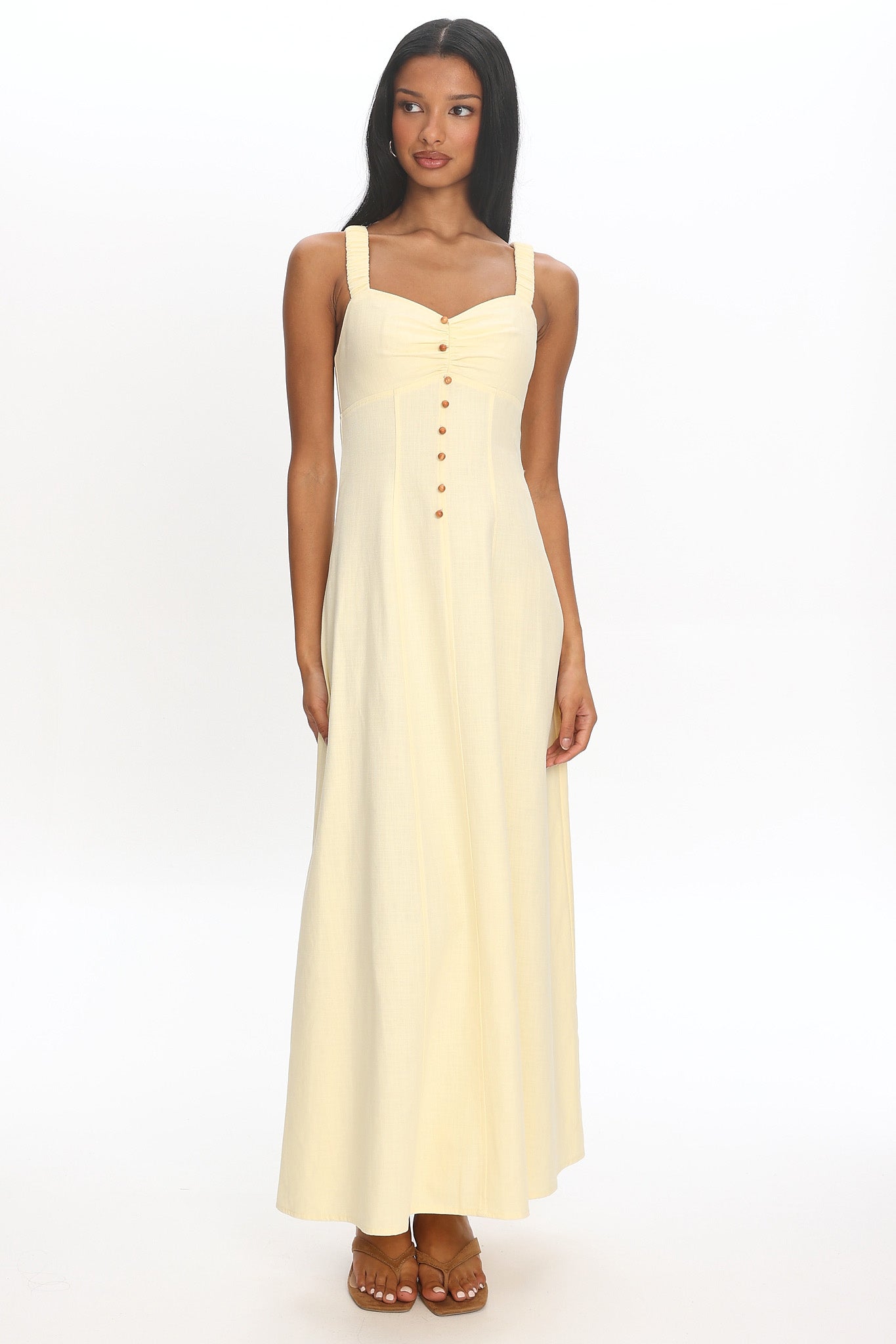 Petrichor Ruched Bust Maxi Dress Baby Yellow