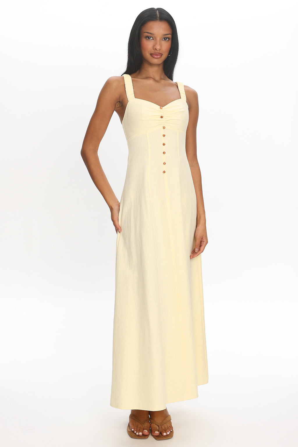 Petrichor Ruched Bust Maxi Dress Baby Yellow