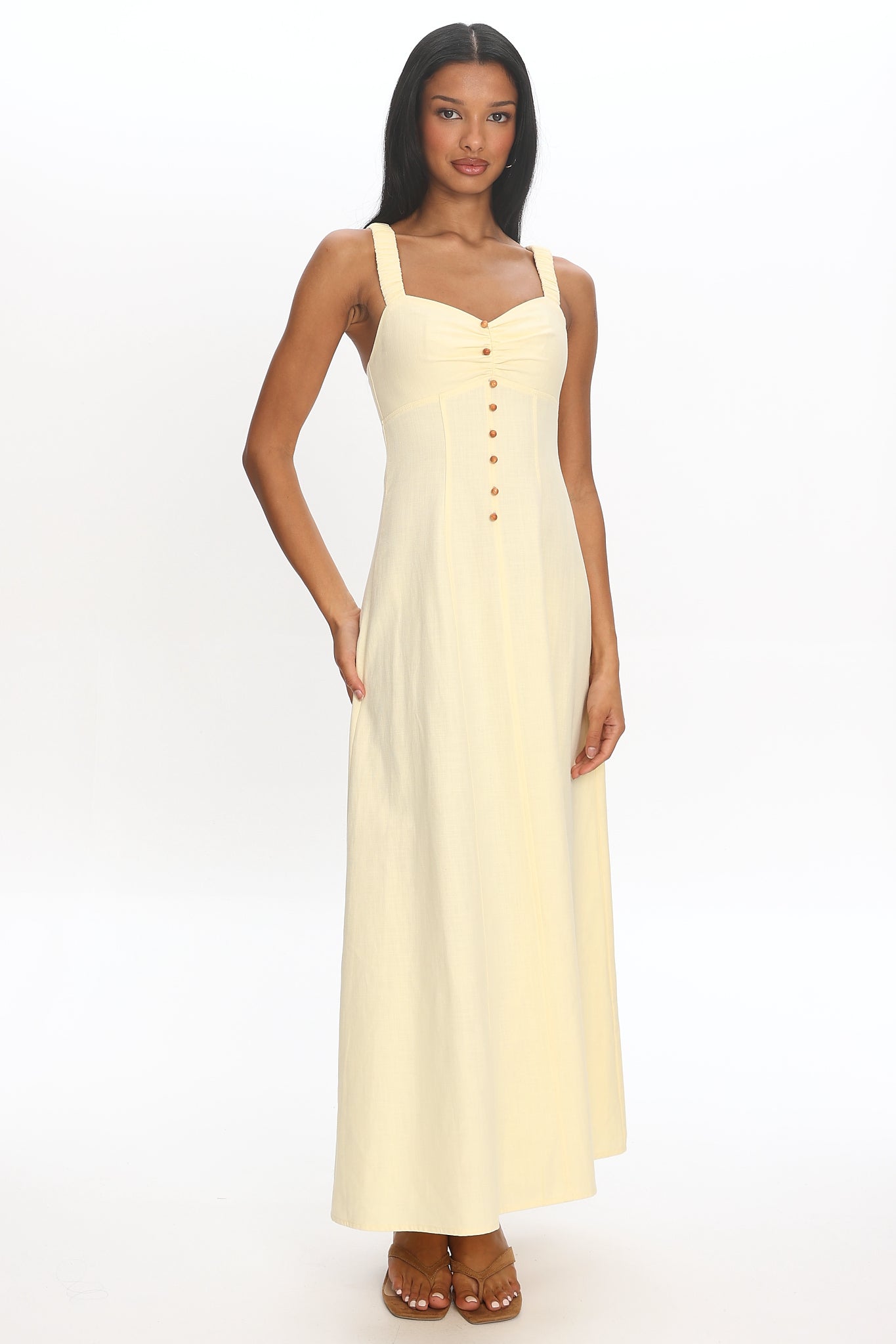 Petrichor Ruched Bust Maxi Dress Baby Yellow