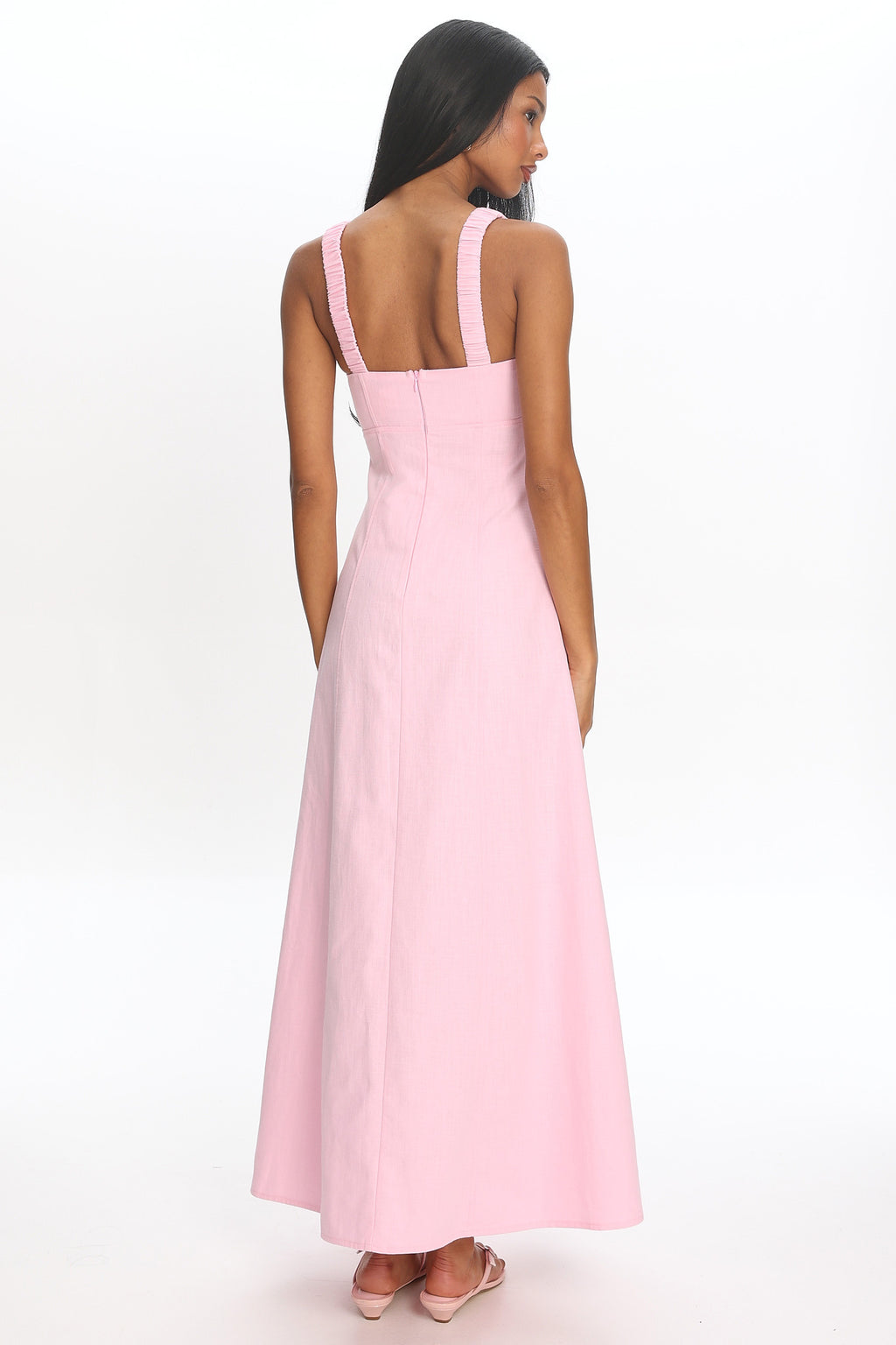 Petrichor Ruched Bust Maxi Dress Light Pink