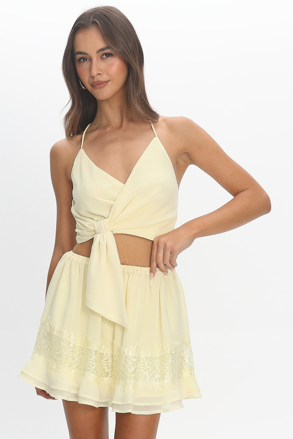 Noon Delight Lace Trim Mini Skirt Baby Yellow
