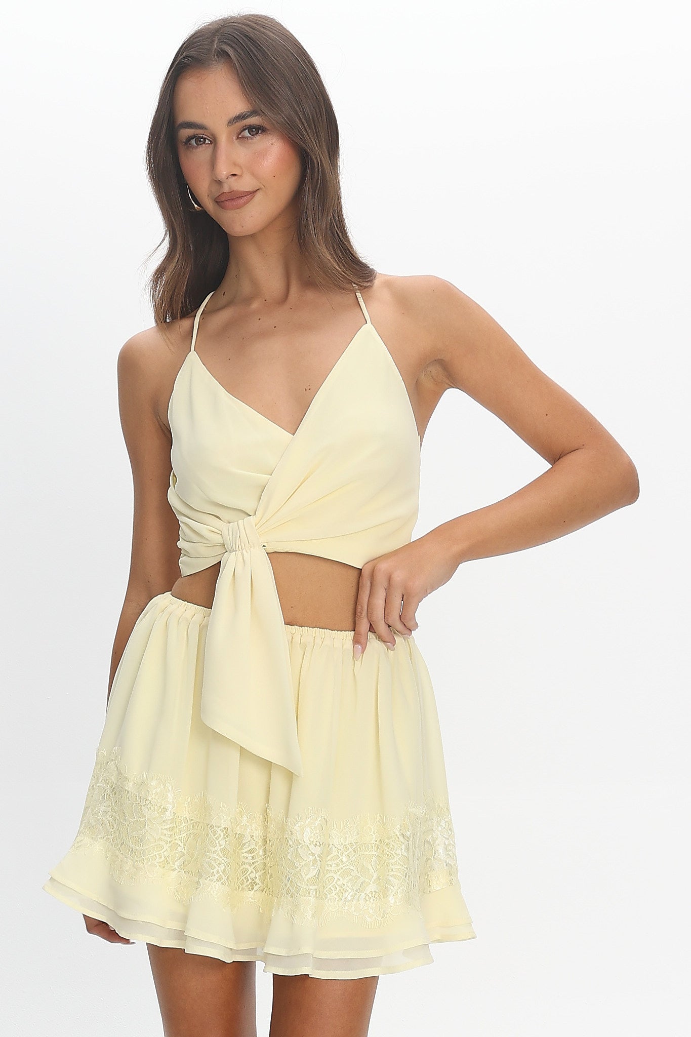 Noon Delight Lace Trim Mini Skirt Baby Yellow
