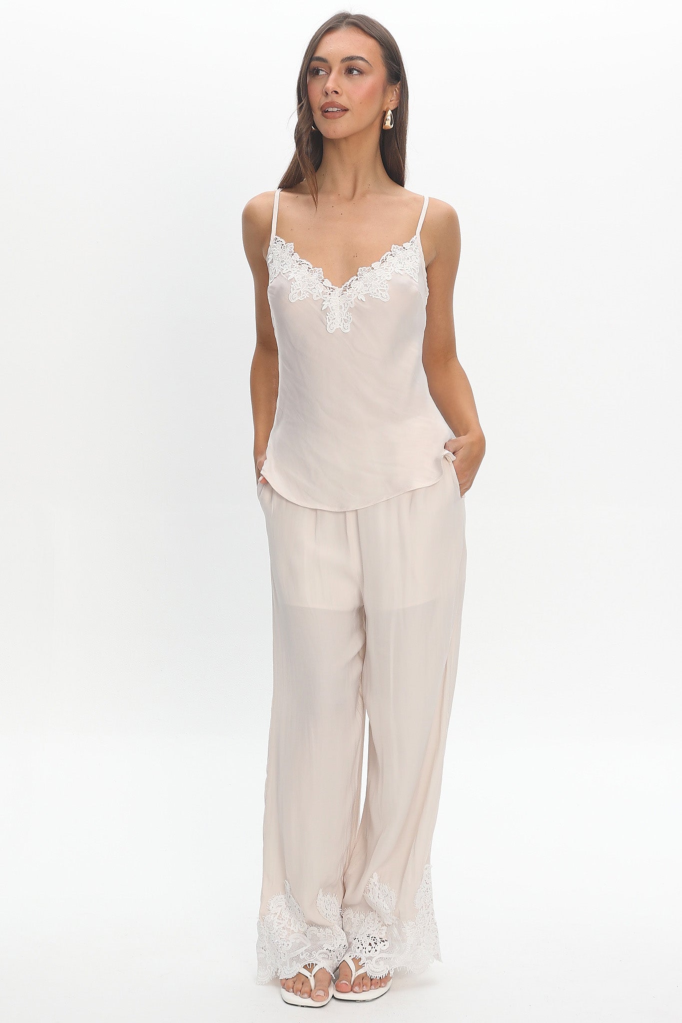 Insight Lace Trim Pants Cream