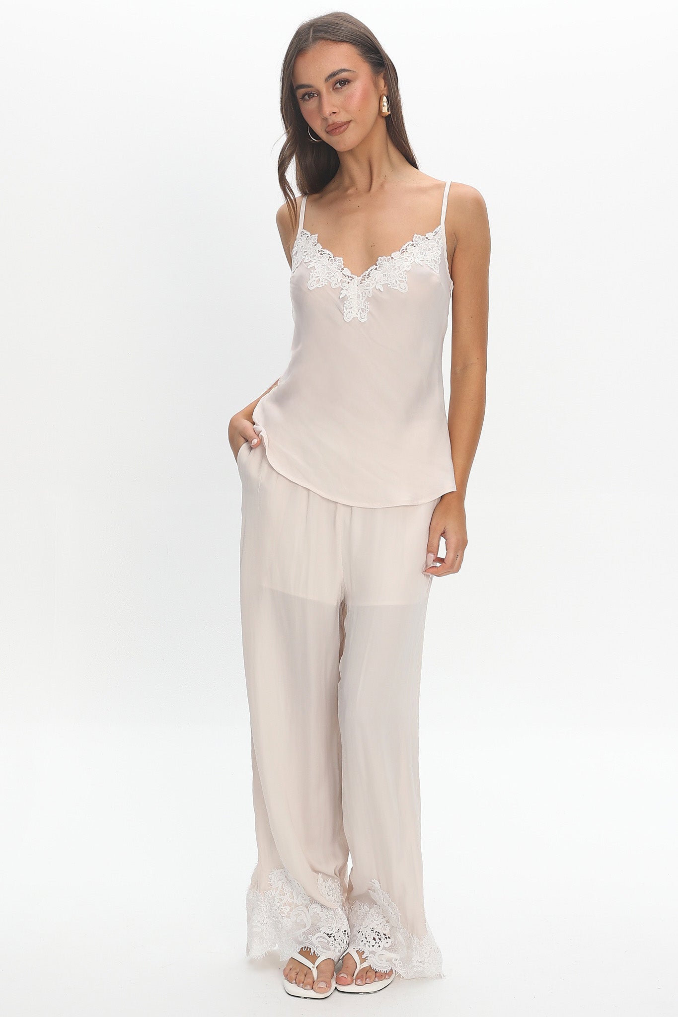 Insight Lace Trim Cami Top Cream