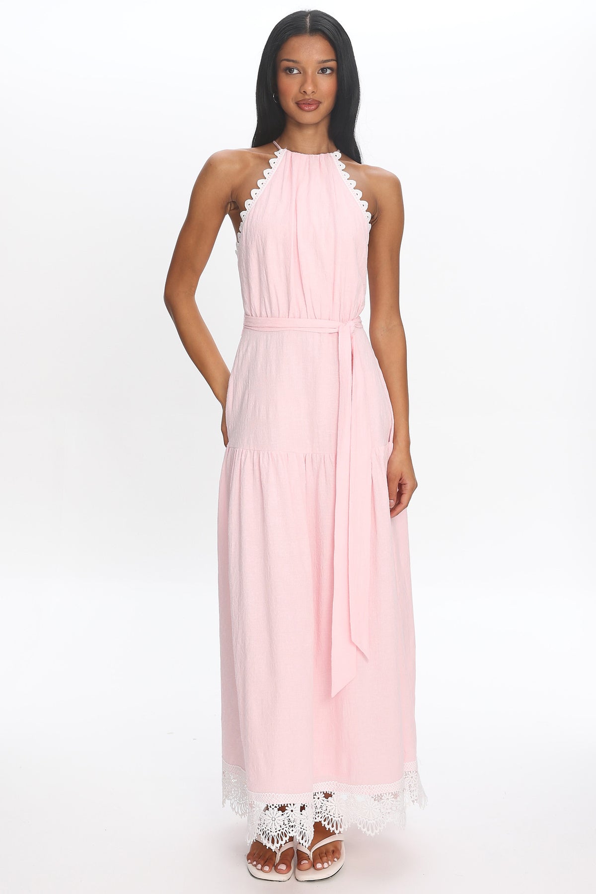 Promise Keeper Crochet Trim Maxi Dress Blush Pink