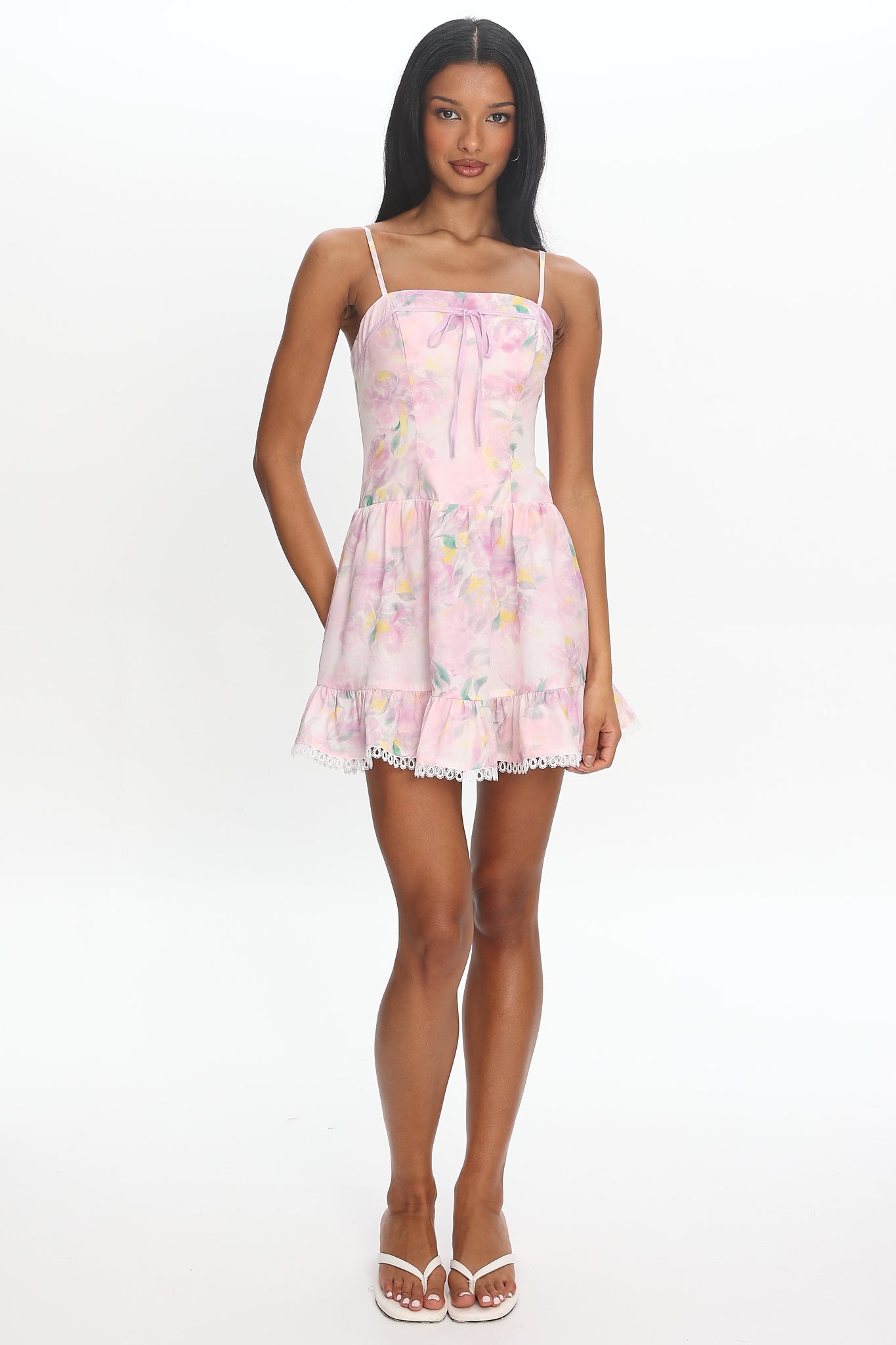 Frederika Lace Trim Mini Dress Floral Lilac