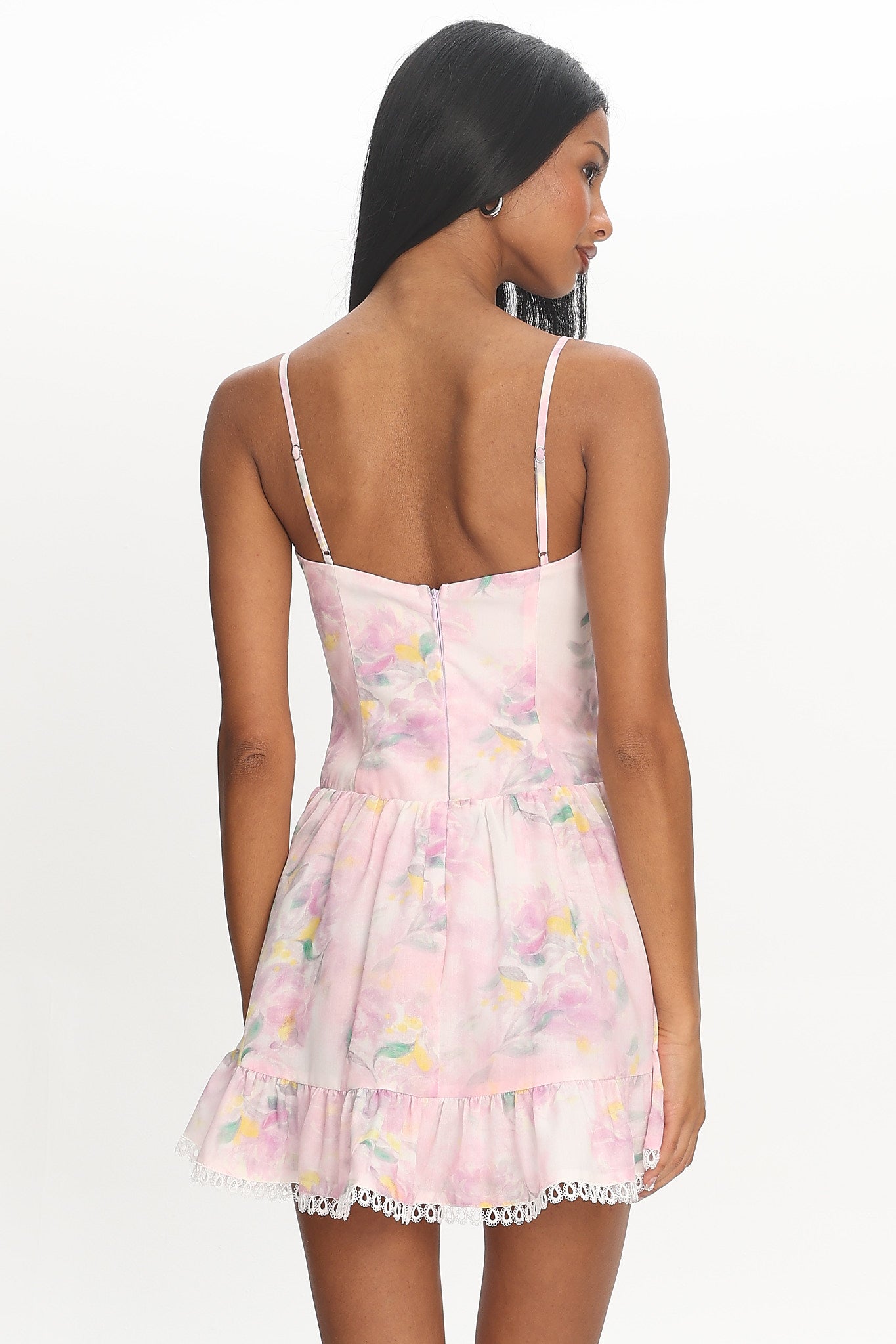 Frederika Lace Trim Mini Dress Floral Lilac
