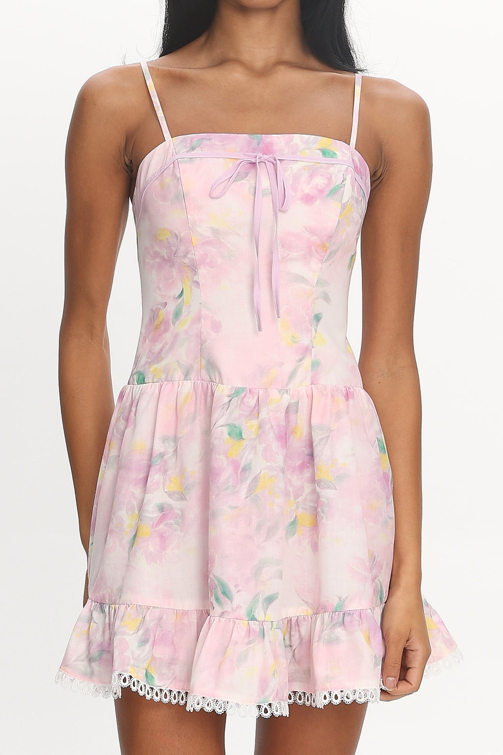 Frederika Lace Trim Mini Dress Floral Lilac