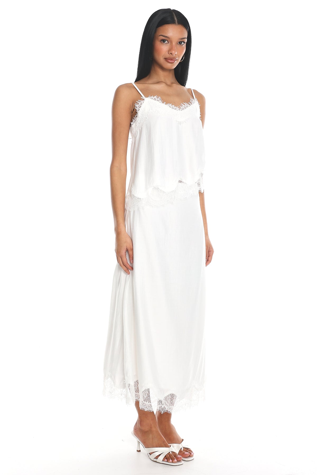 Emrys Lace Trim Midi Skirt Off White