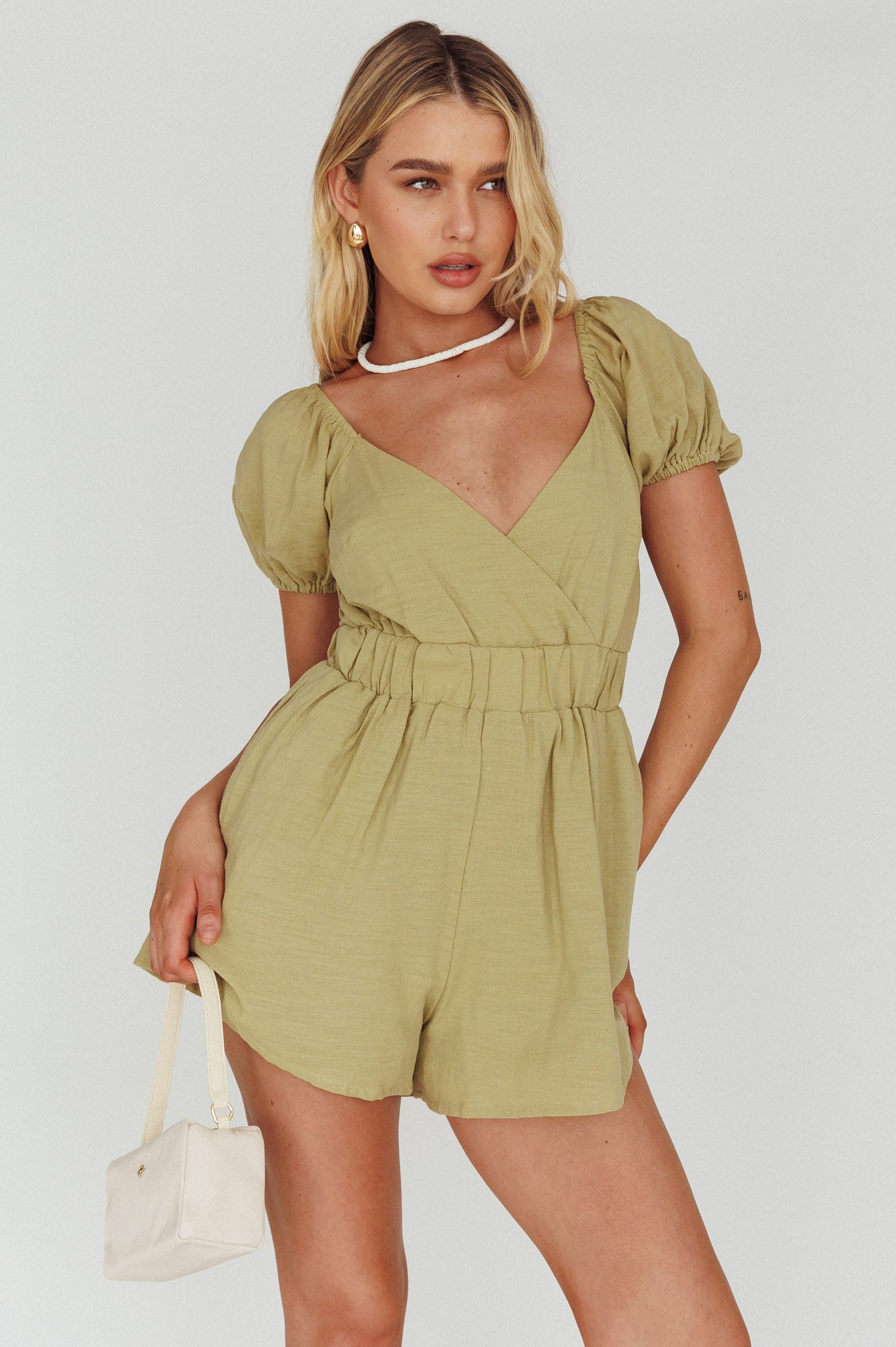 Alexis Elasticated Waist Romper Avocado by Selfie Leslie Australia