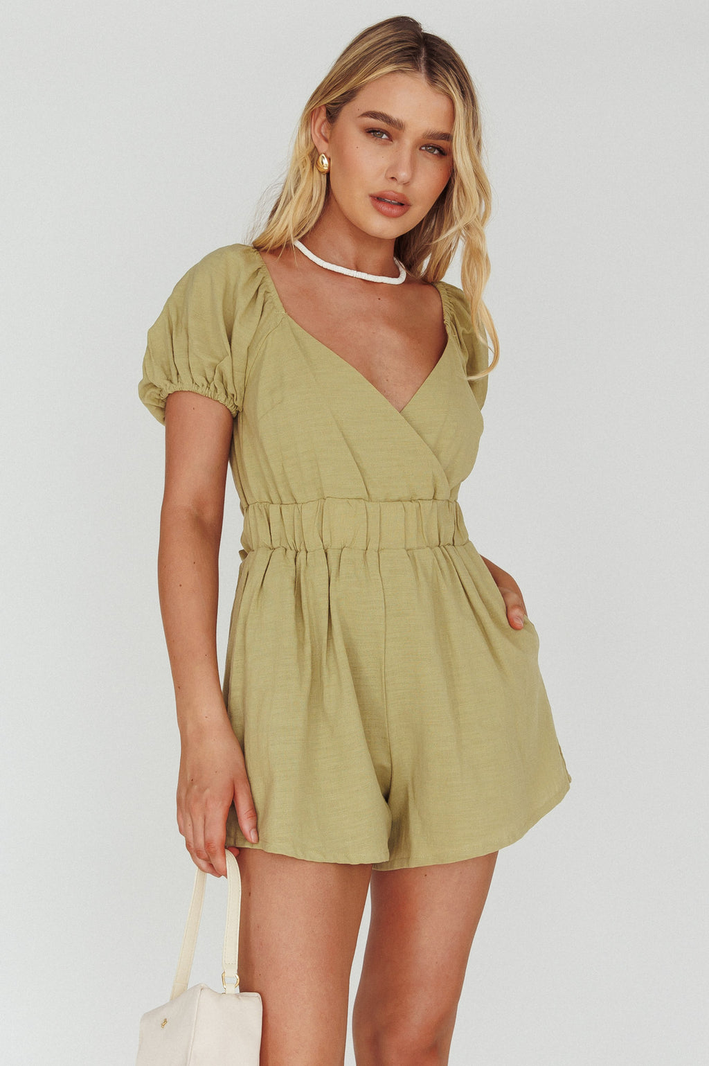 Alexis Elasticated Waist Romper Avocado by Selfie Leslie Australia