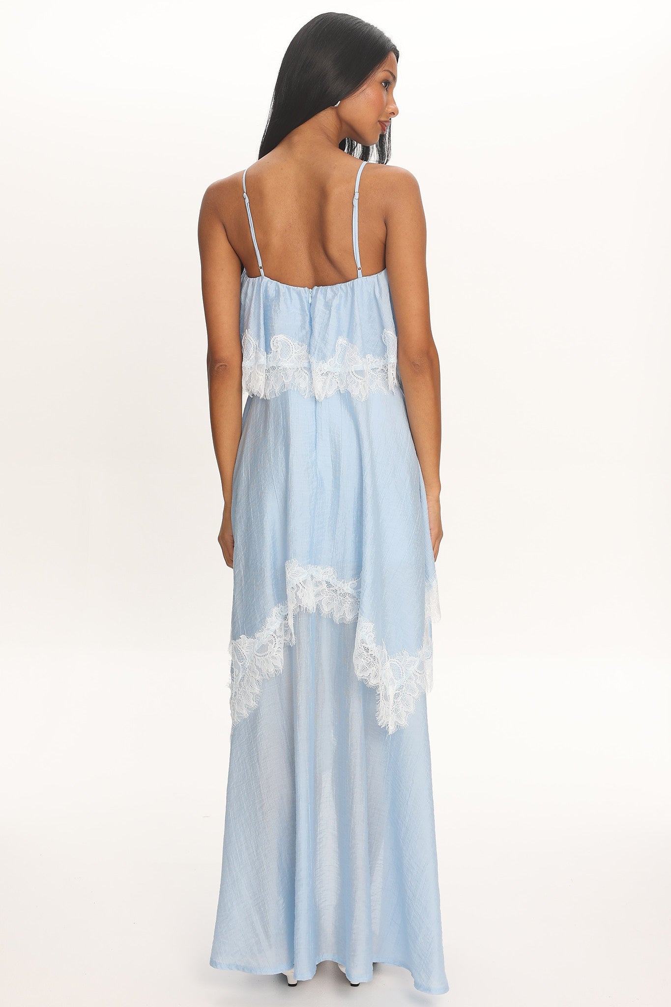 Ivory Dreams Lace-Trim Maxi Dress Baby Blue