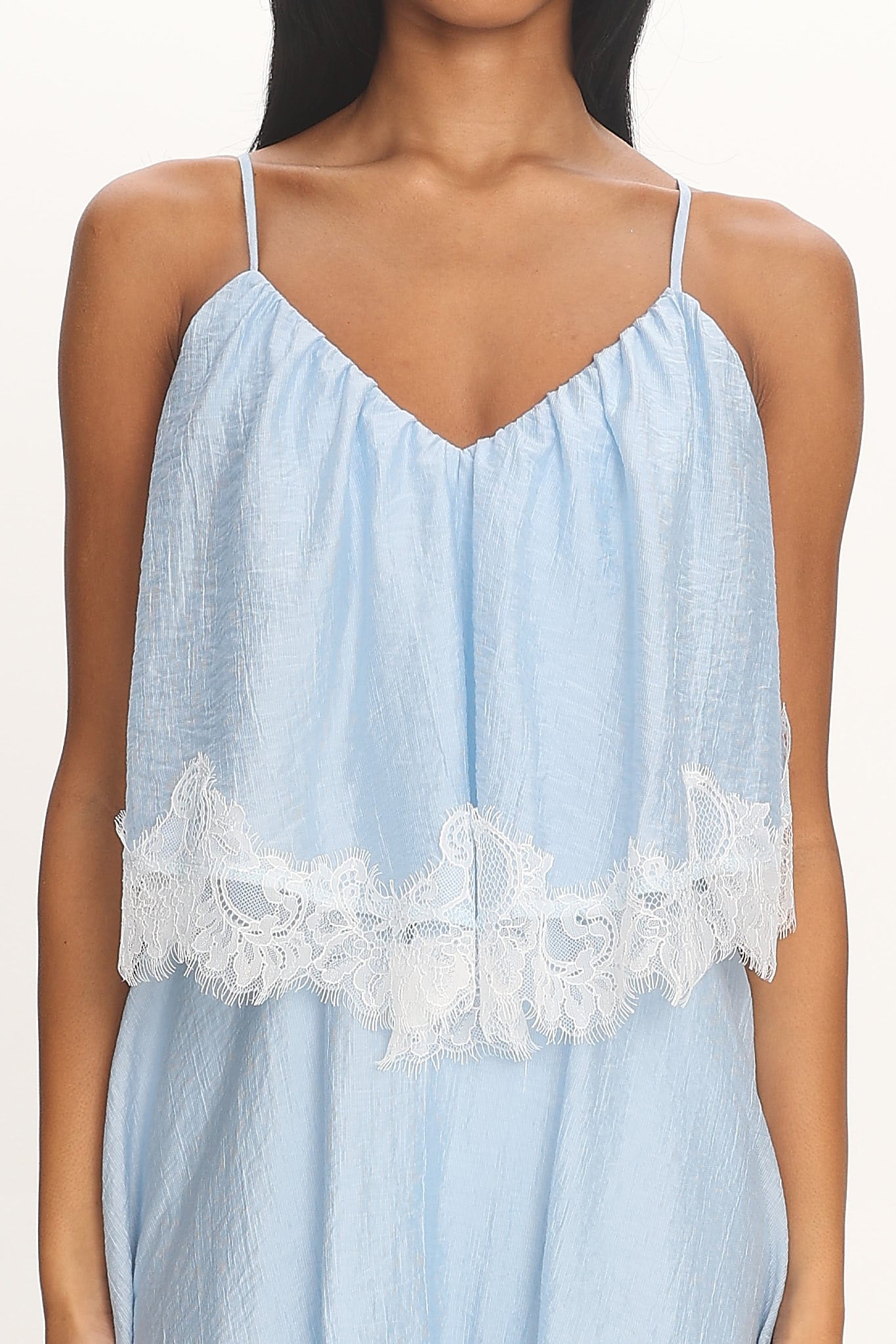 Ivory Dreams Lace-Trim Maxi Dress Baby Blue