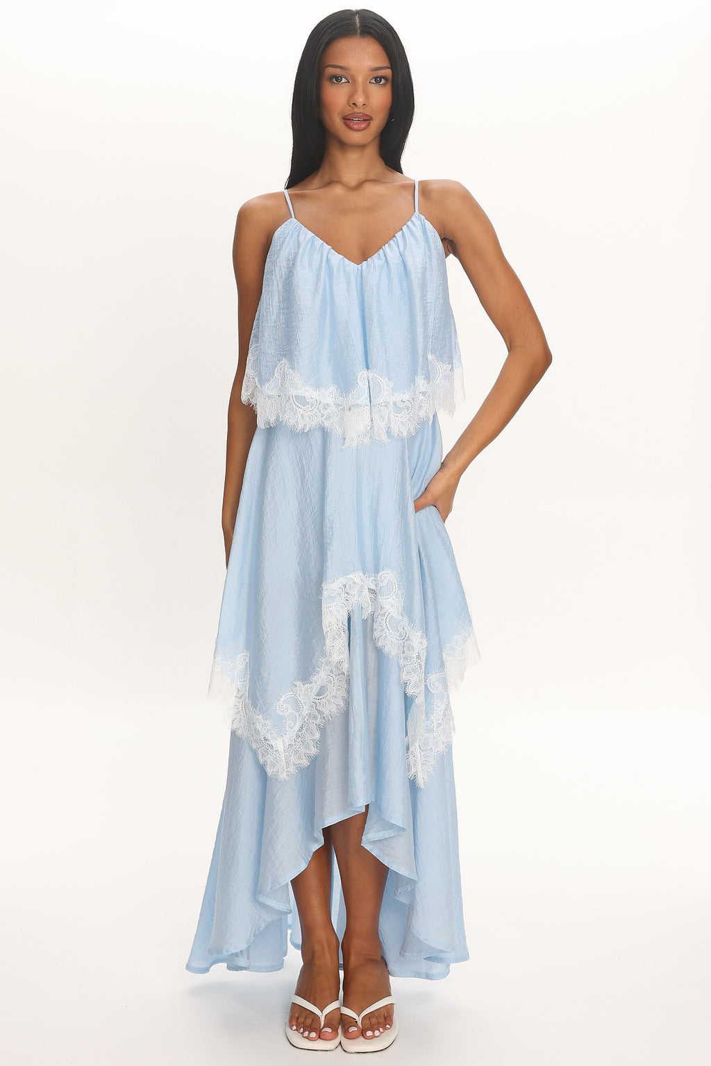Ivory Dreams Lace-Trim Maxi Dress Baby Blue