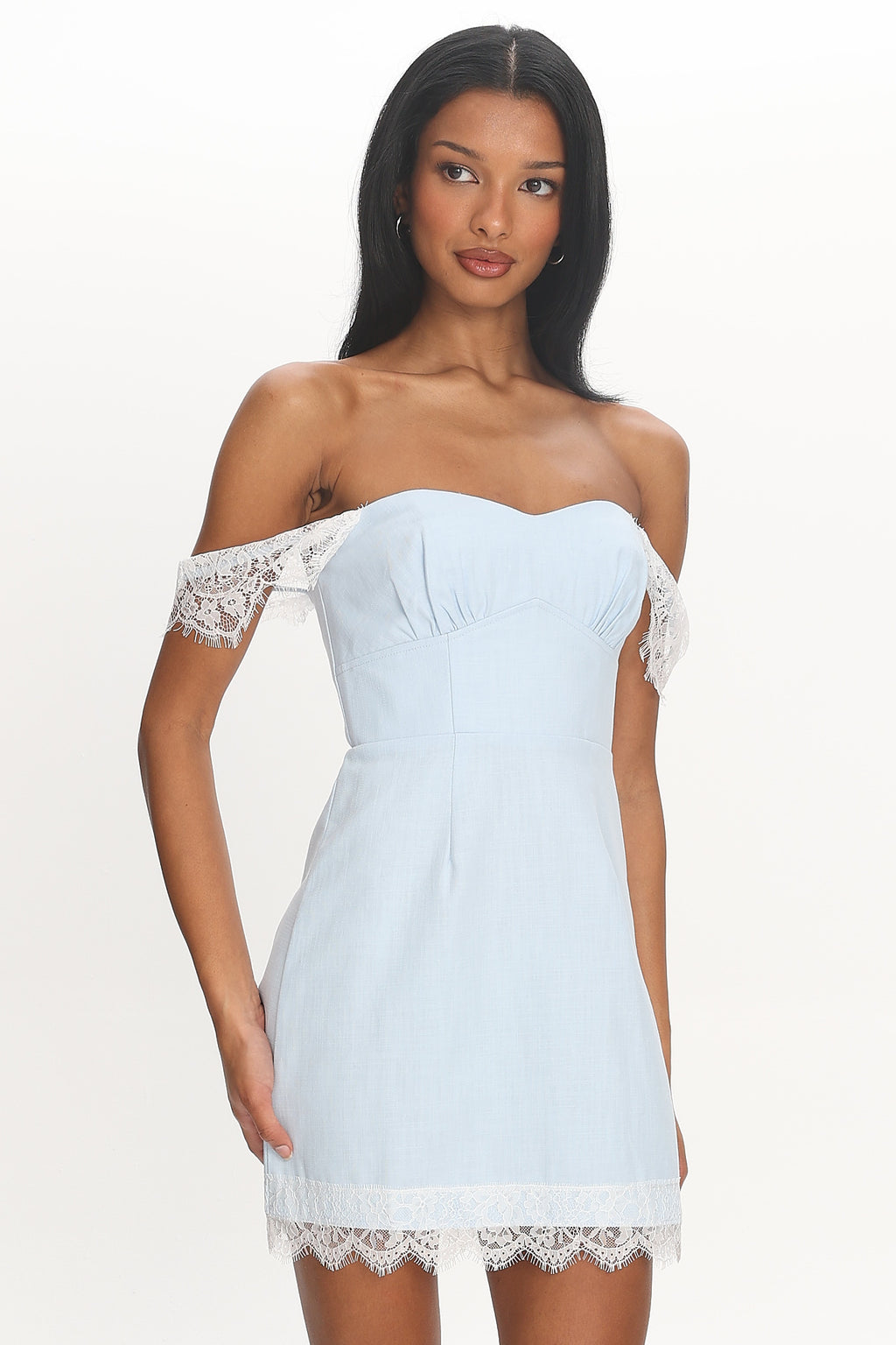 Sardinia Lace-Trim Mini Dress Baby Blue
