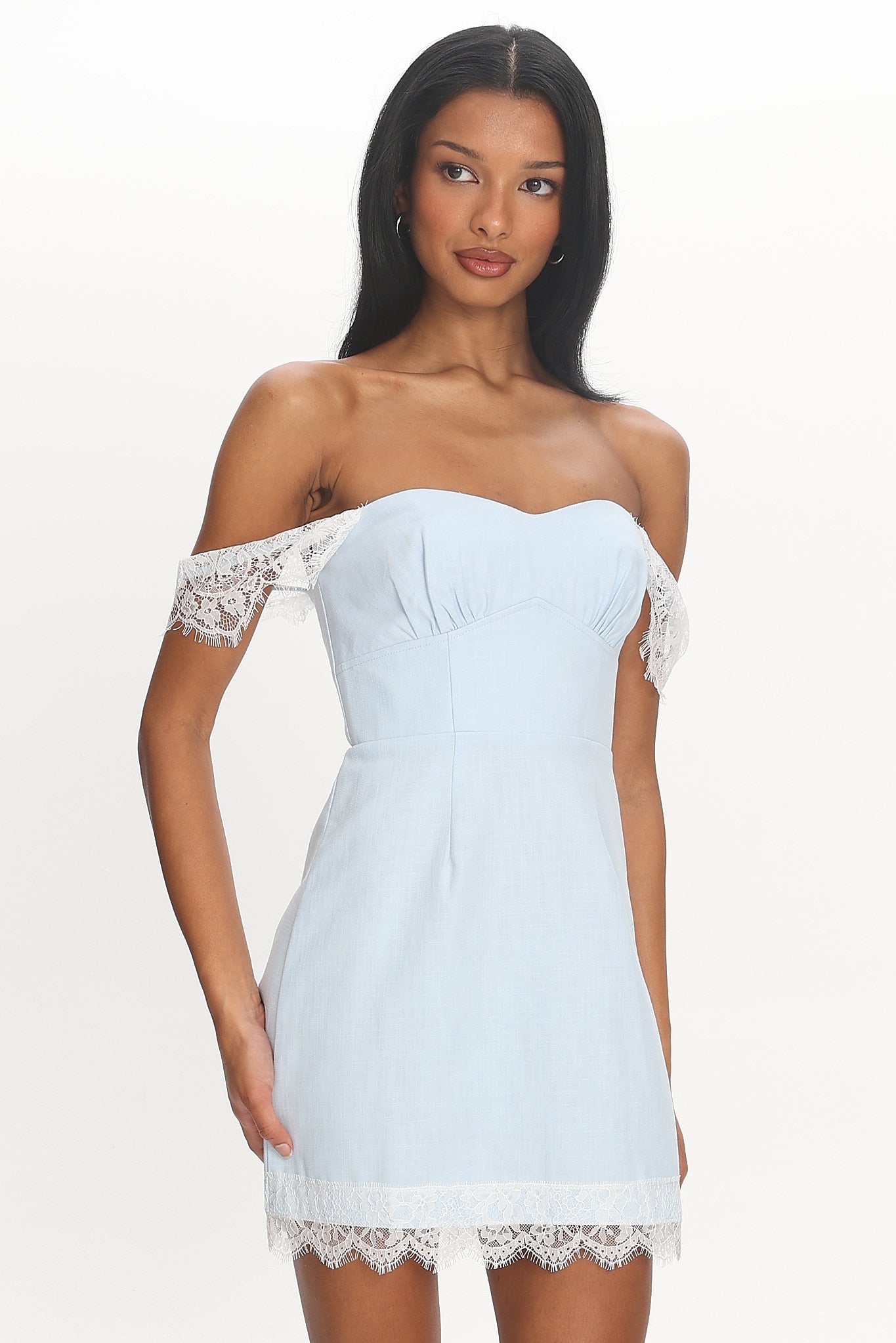 Sardinia Lace-Trim Mini Dress Baby Blue