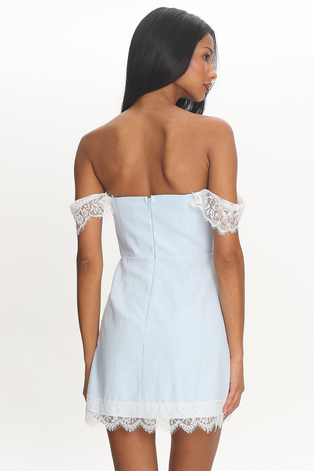 Sardinia Lace-Trim Mini Dress Baby Blue
