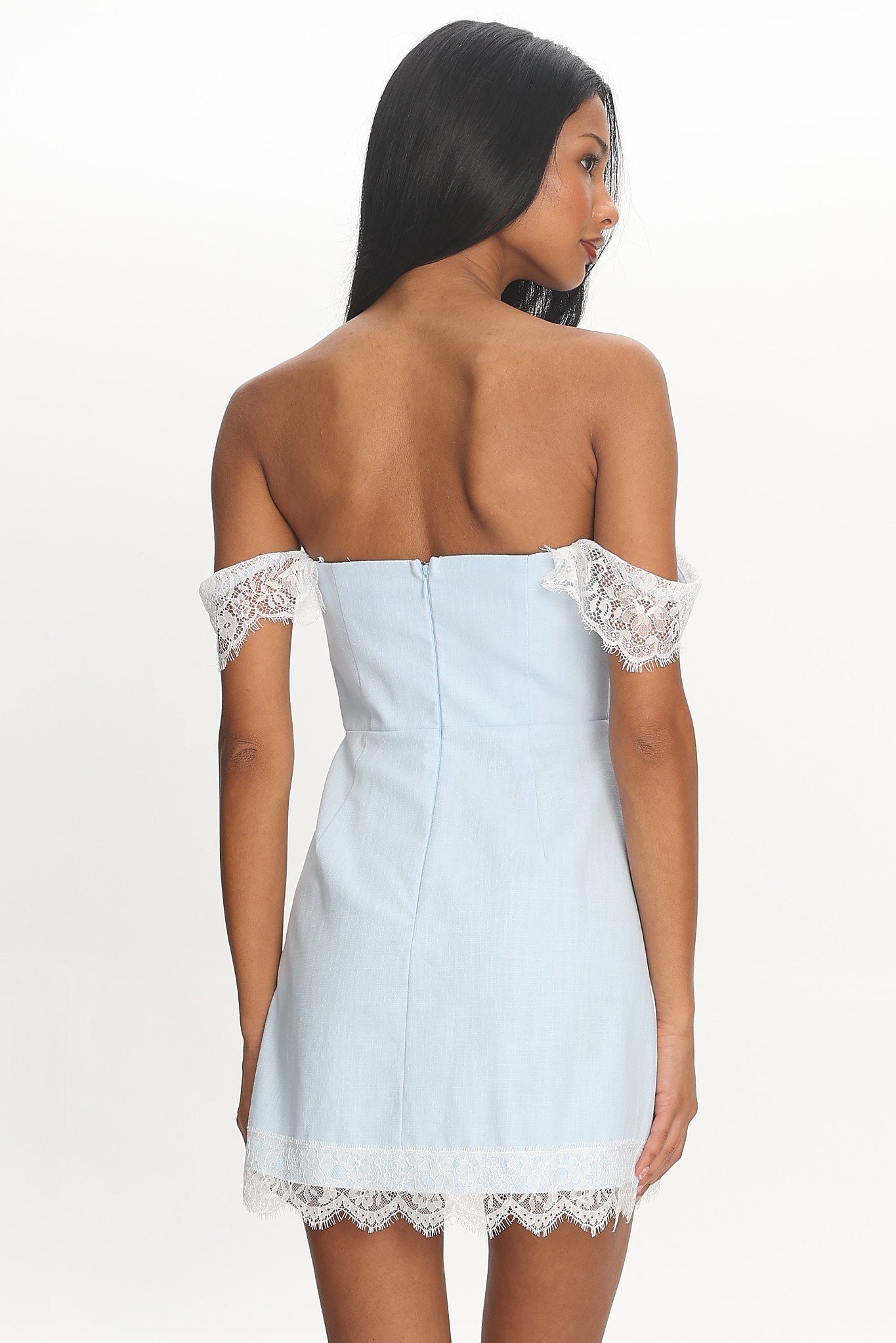 Sardinia Lace-Trim Mini Dress Baby Blue