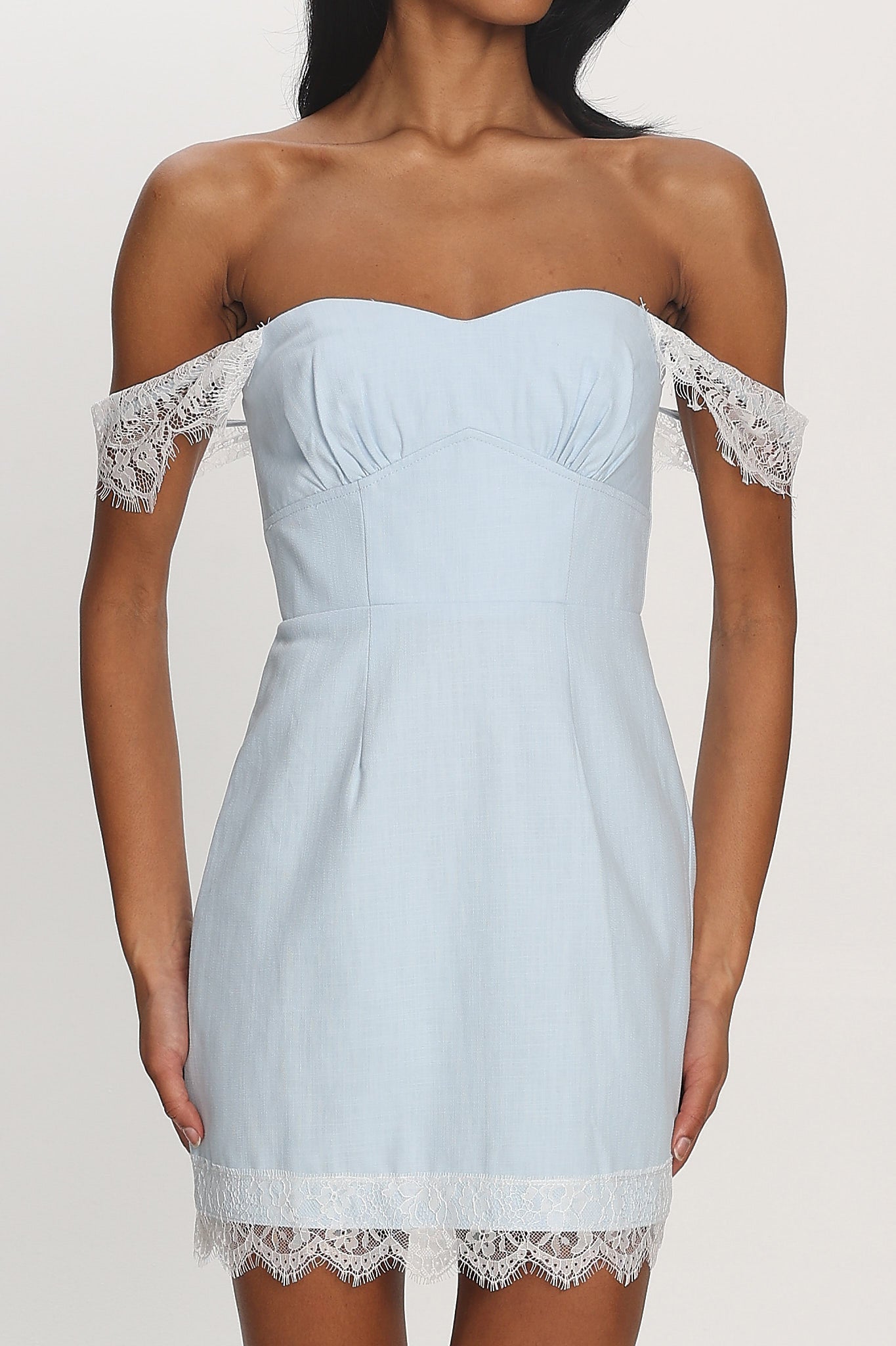 Sardinia Lace-Trim Mini Dress Baby Blue