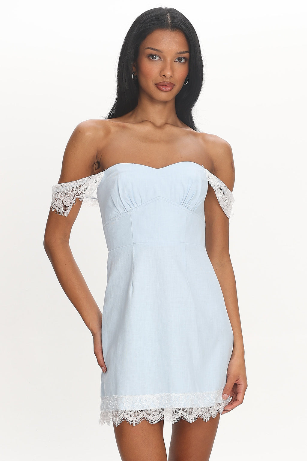 Sardinia Lace-Trim Mini Dress Baby Blue