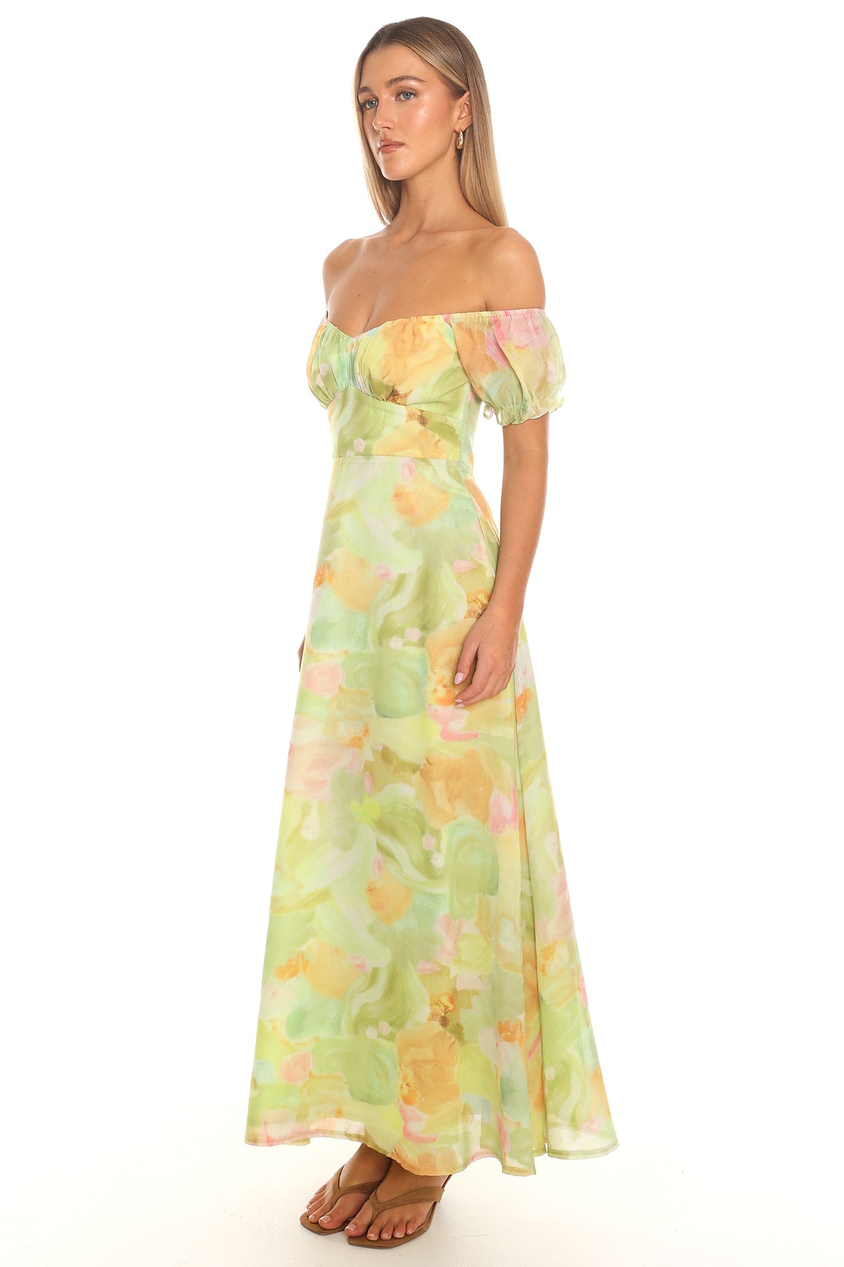Painted Meadow Off Shoulder Maxi Dress Sage