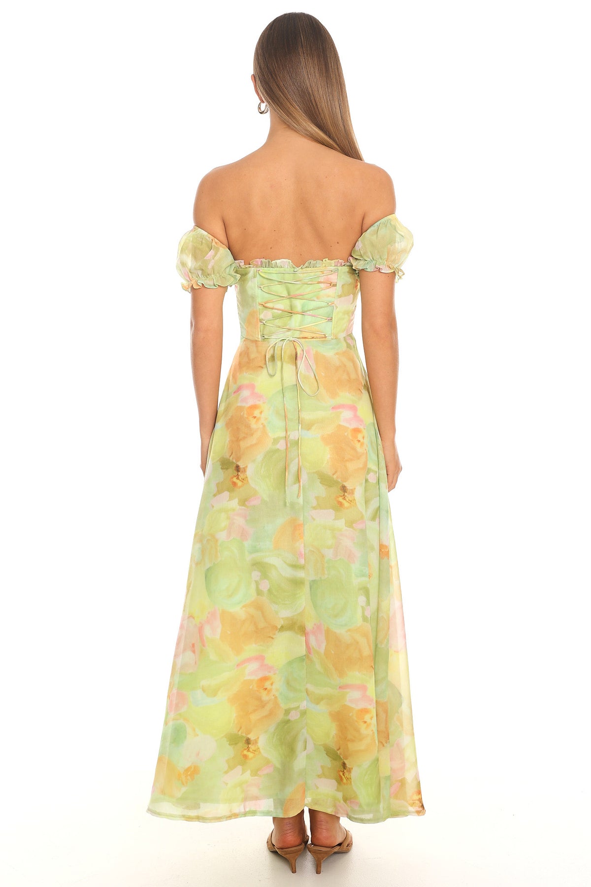 Painted Meadow Off Shoulder Maxi Dress Sage