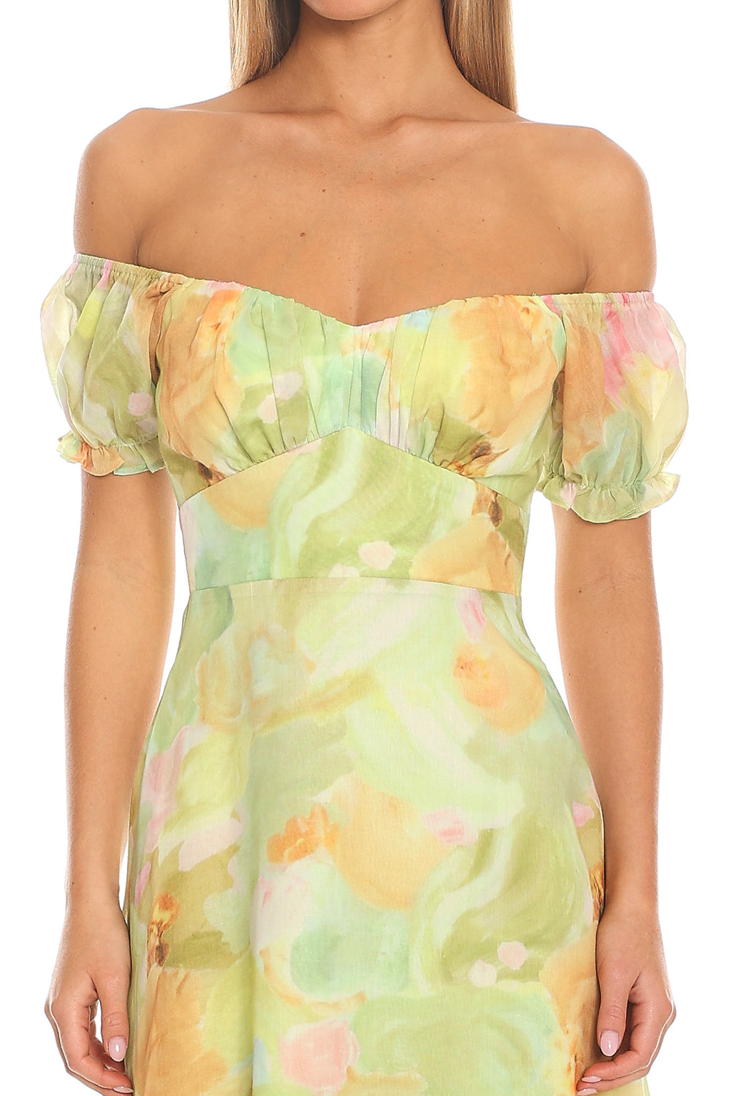 Painted Meadow Off Shoulder Maxi Dress Sage