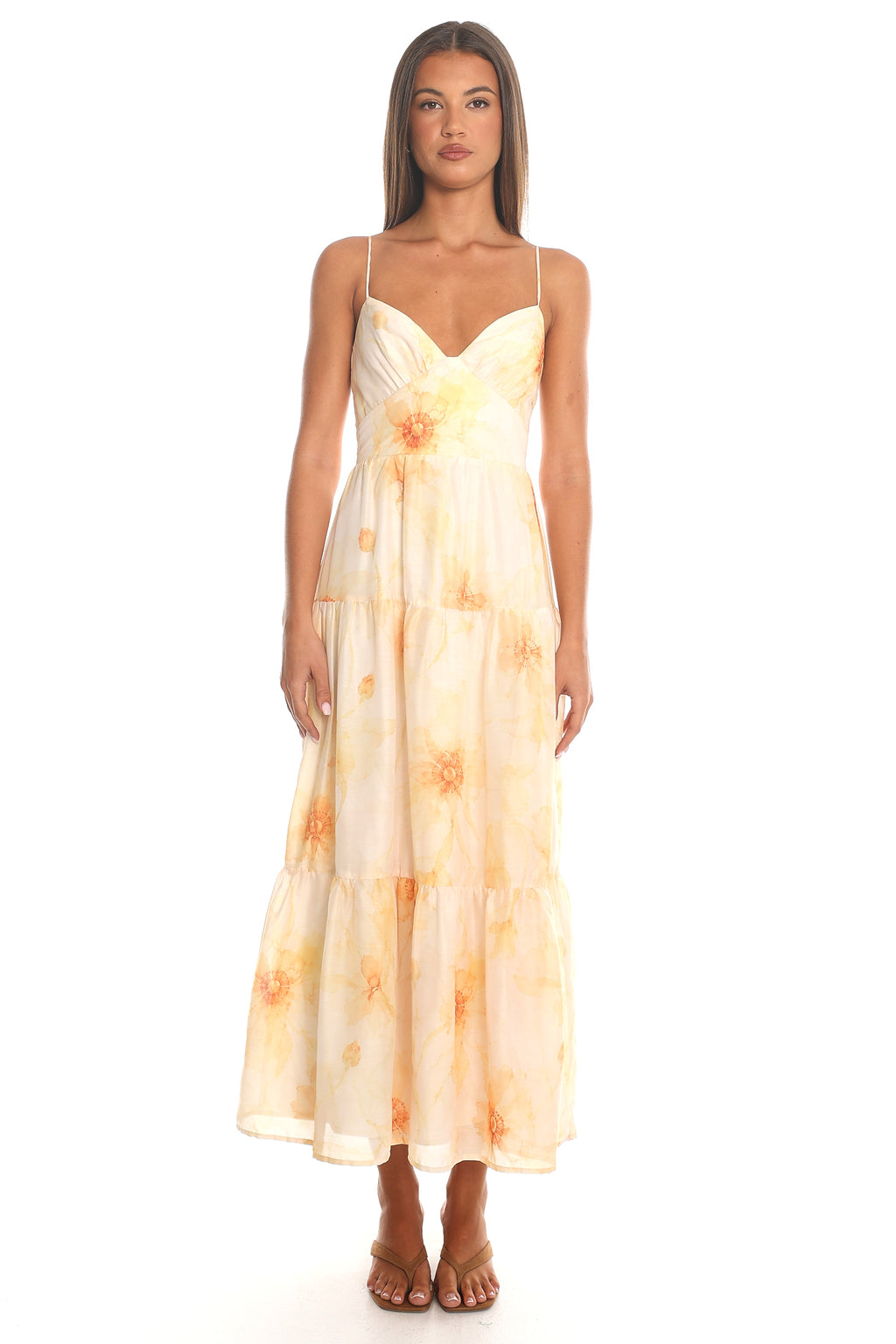 Honeybloom Tiered Floral Maxi Dress Yellow