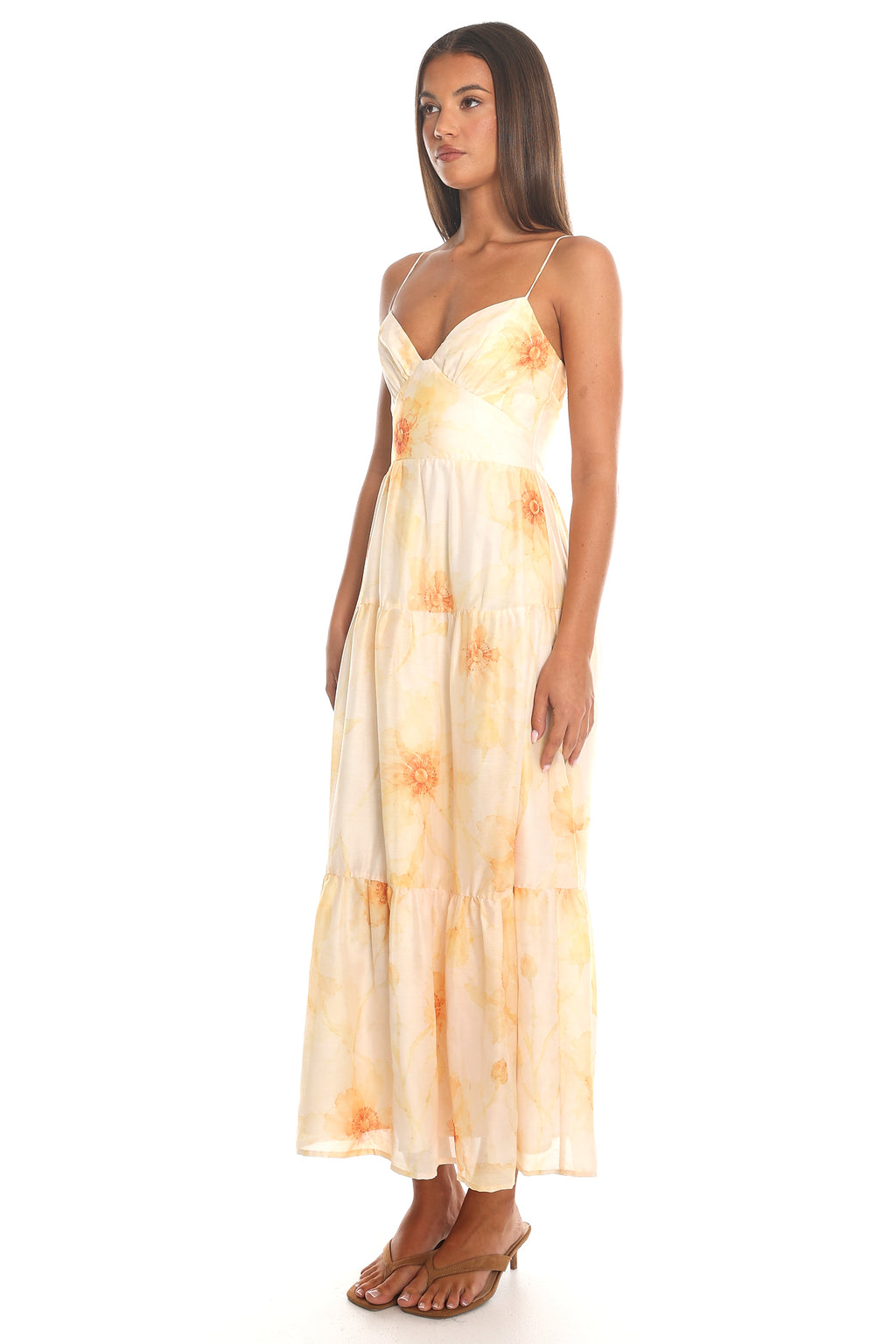 Honeybloom Tiered Floral Maxi Dress Yellow