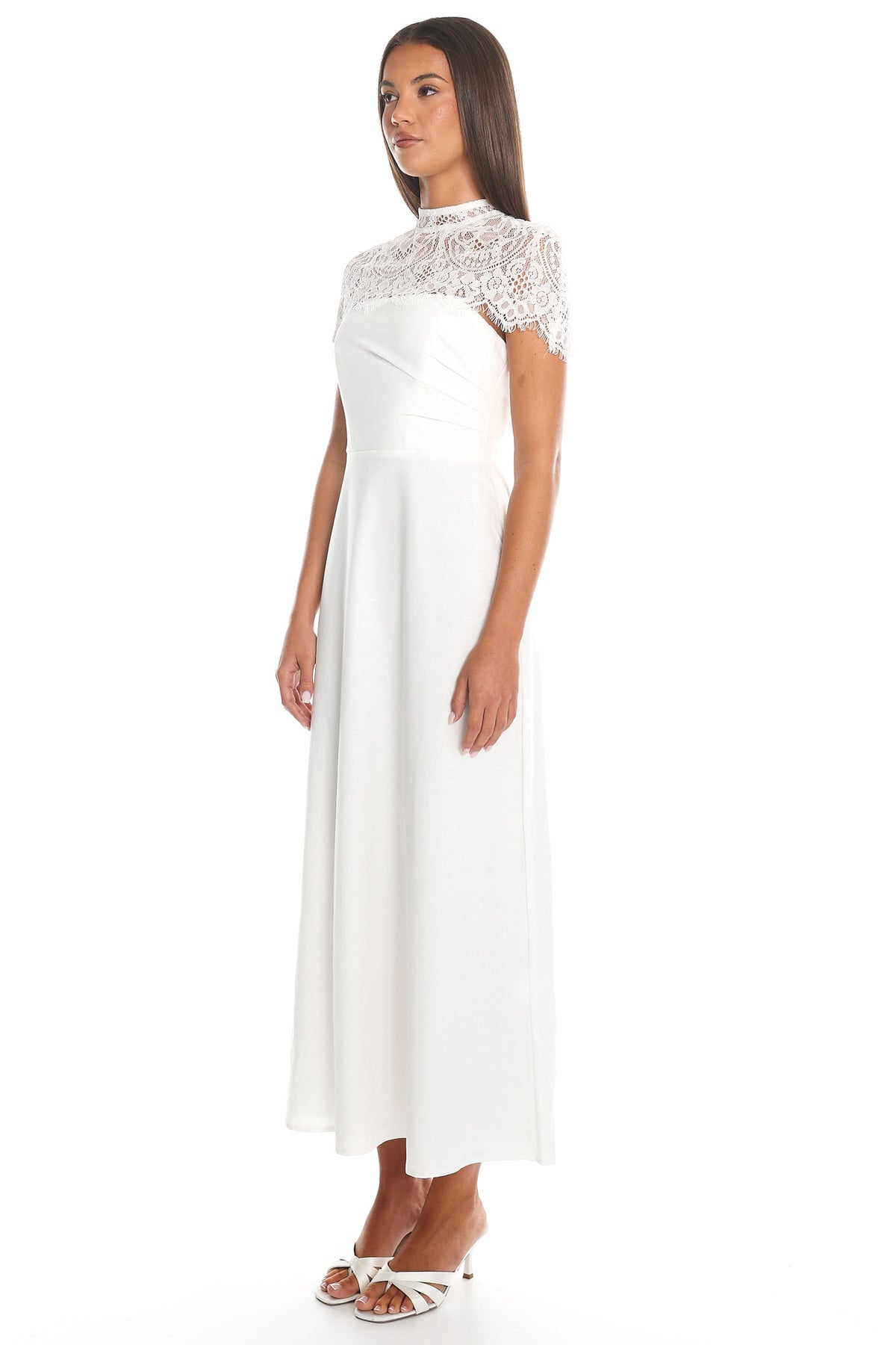 Tattooed Heart Cap Sleeve Midi Dress Cream